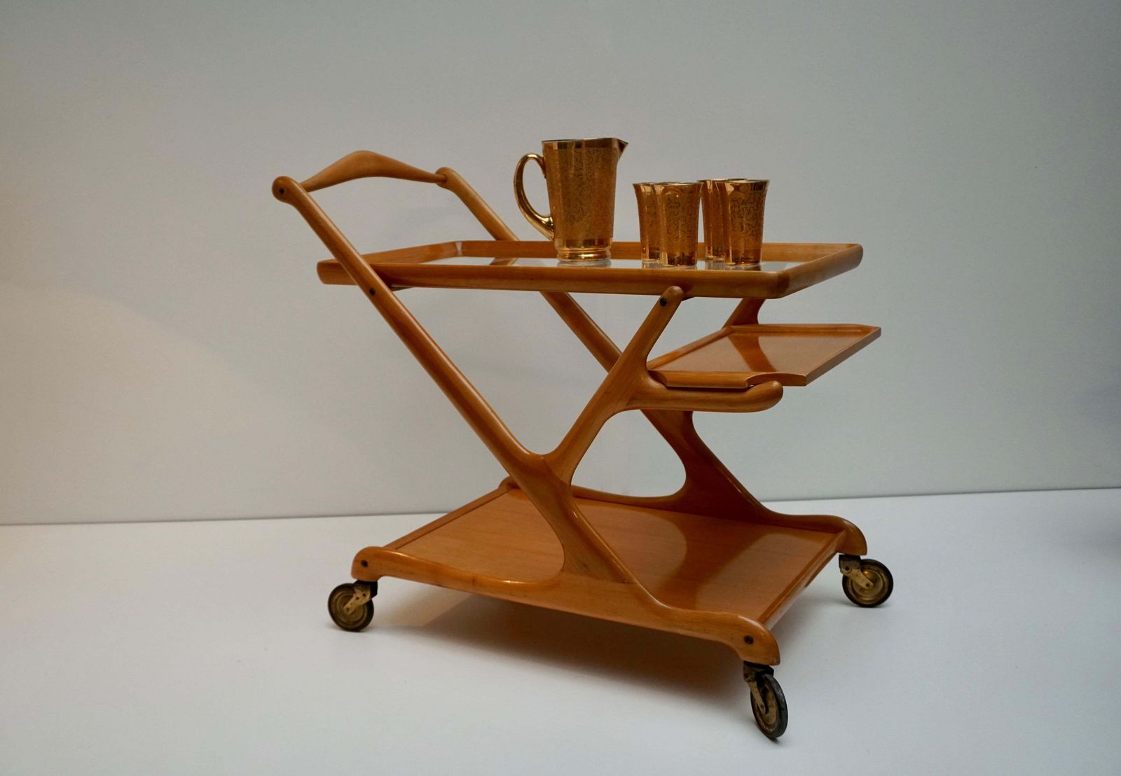 Elegant Wooden Bar Cart Serving Trolley, Italy, 1950s photo furniture