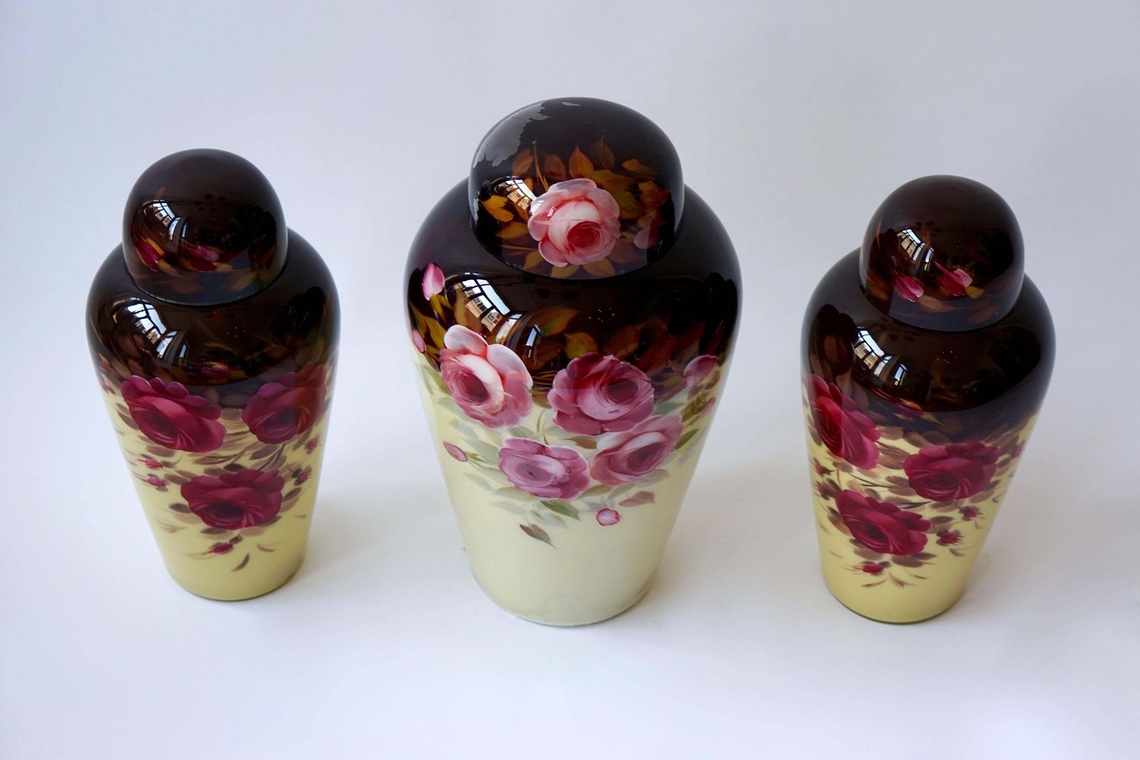 Set Of Three Floral Glass Art Deco Vases photo vinterior