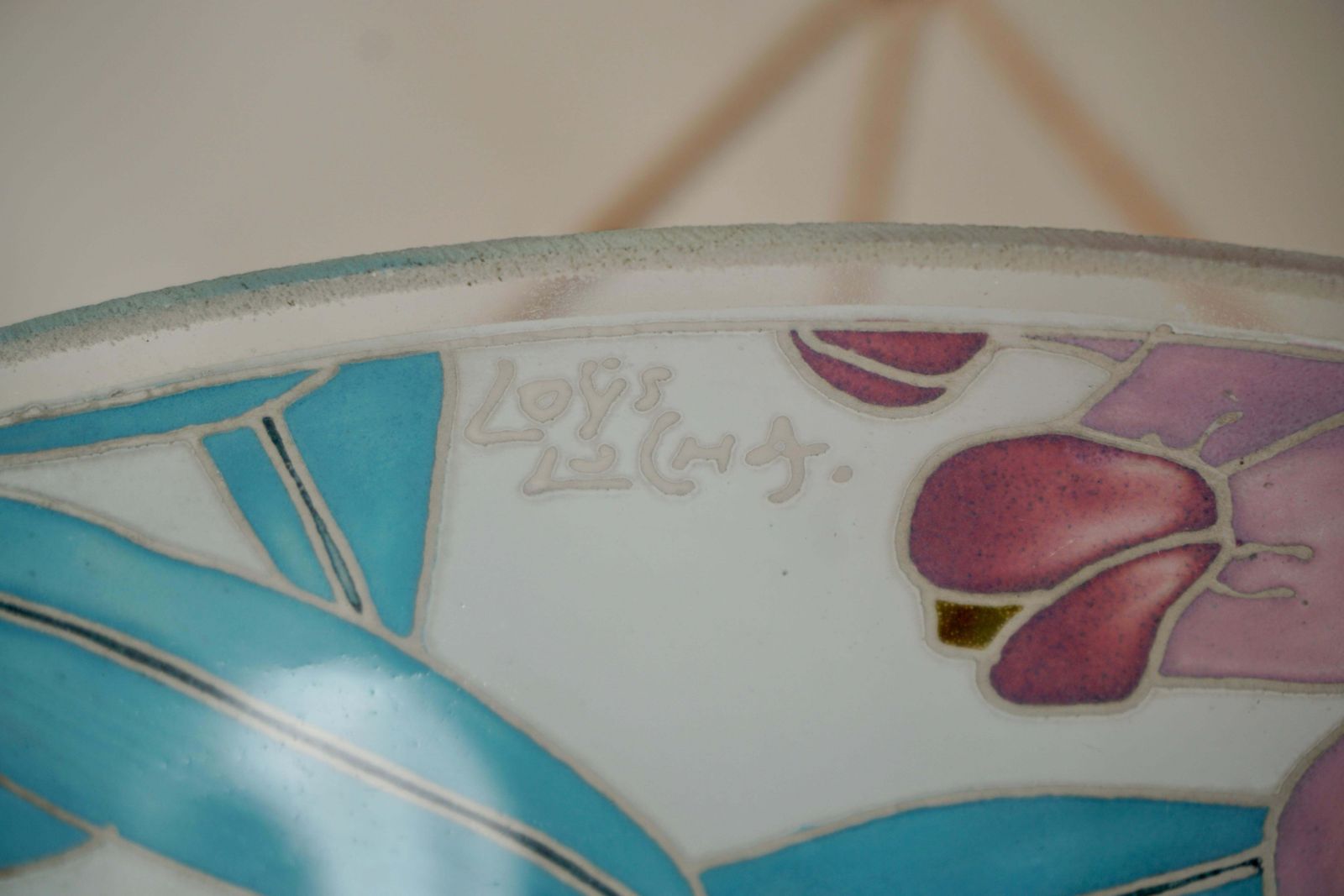 Loys Lucha French Art Deco Organic & Vibrant Floral Design Glass Pendant Light photo vintage