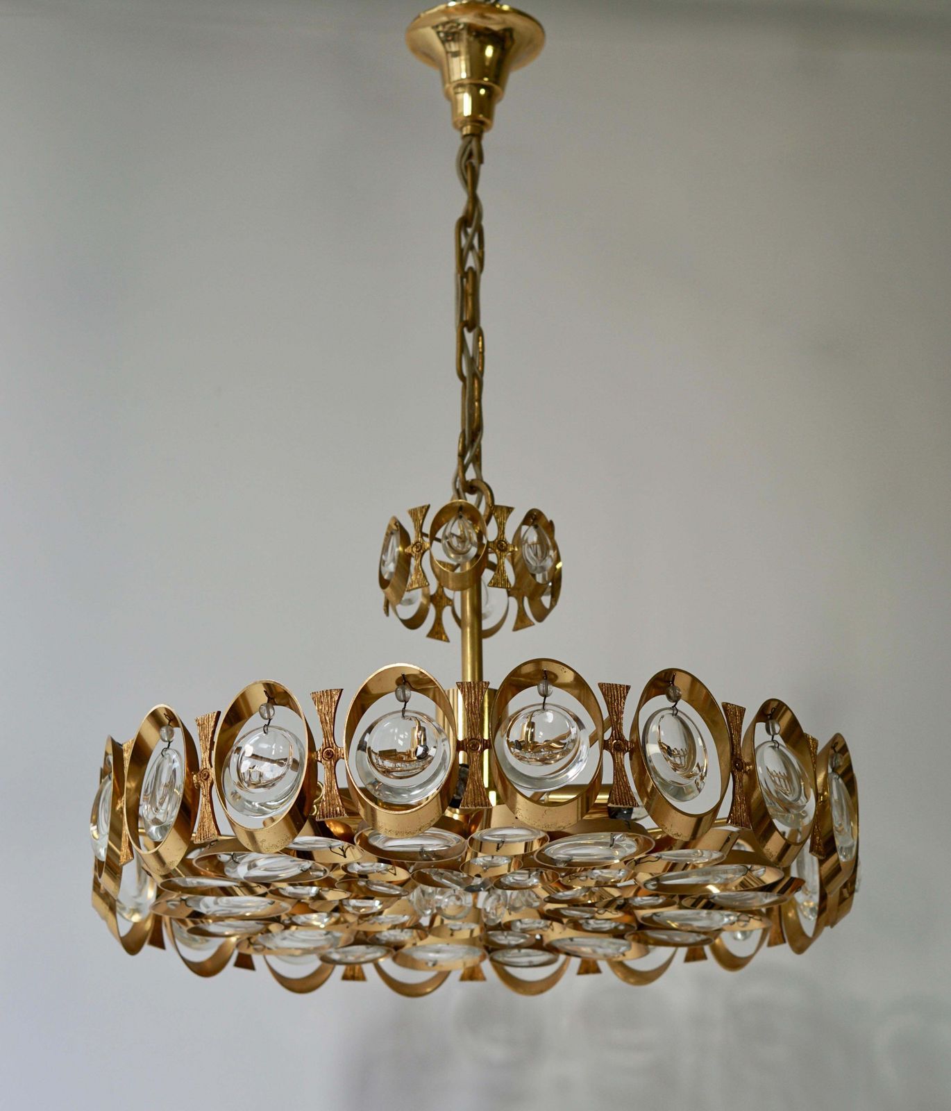 Palwa Chandelier Or Pendant Light, Gilt Brass And Crystal Glass, 1970 photo vinterior