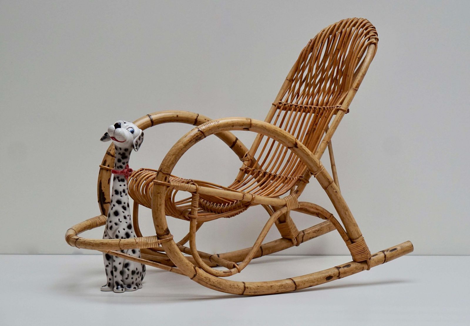 Franco Albini Style Wicker Bamboo Rocking Chair photo vinterior