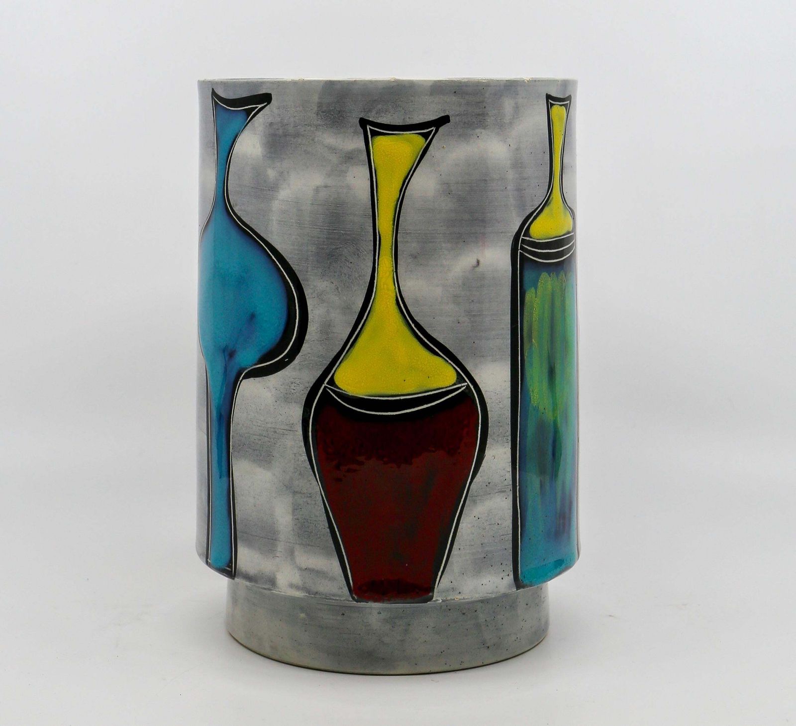 photo furniture Italian Ceramic Round Vase With Bottle And Floral Motifs