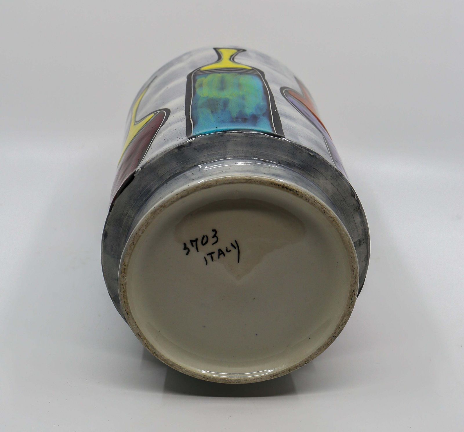 photo for sale Italian Ceramic Round Vase With Bottle And Floral Motifs