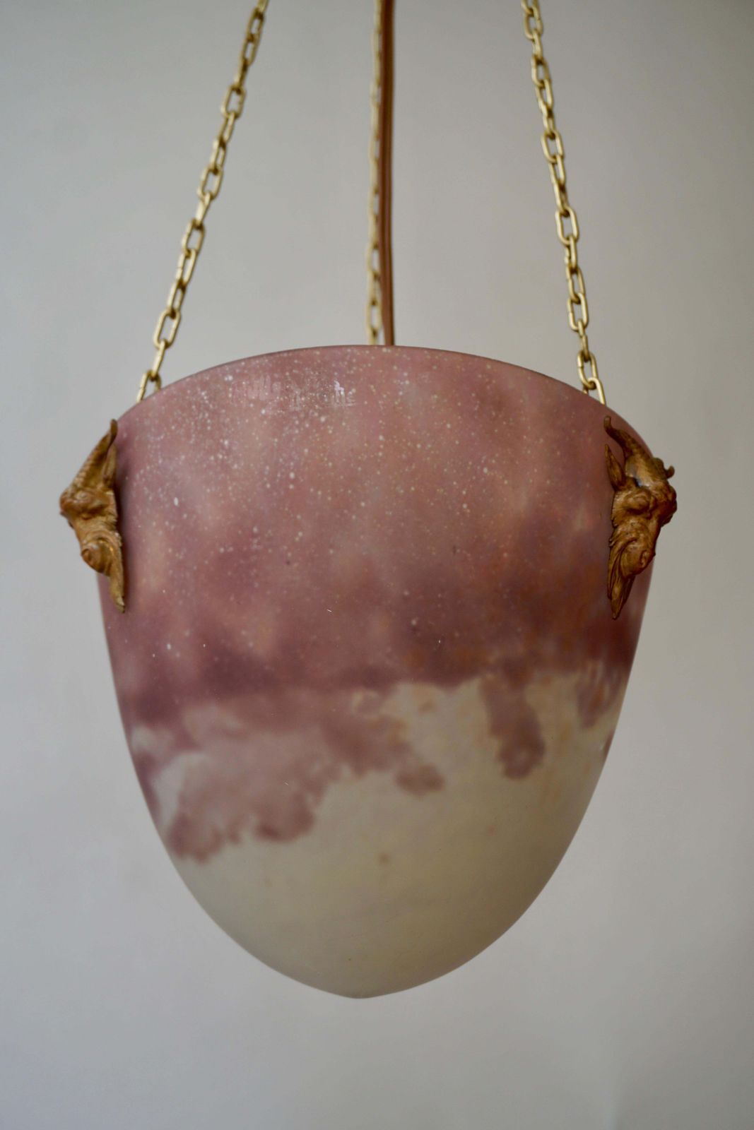 Muller Freres Mottled Glass And Bronze Art Deco Pendant Chandelier, France photo vinterior