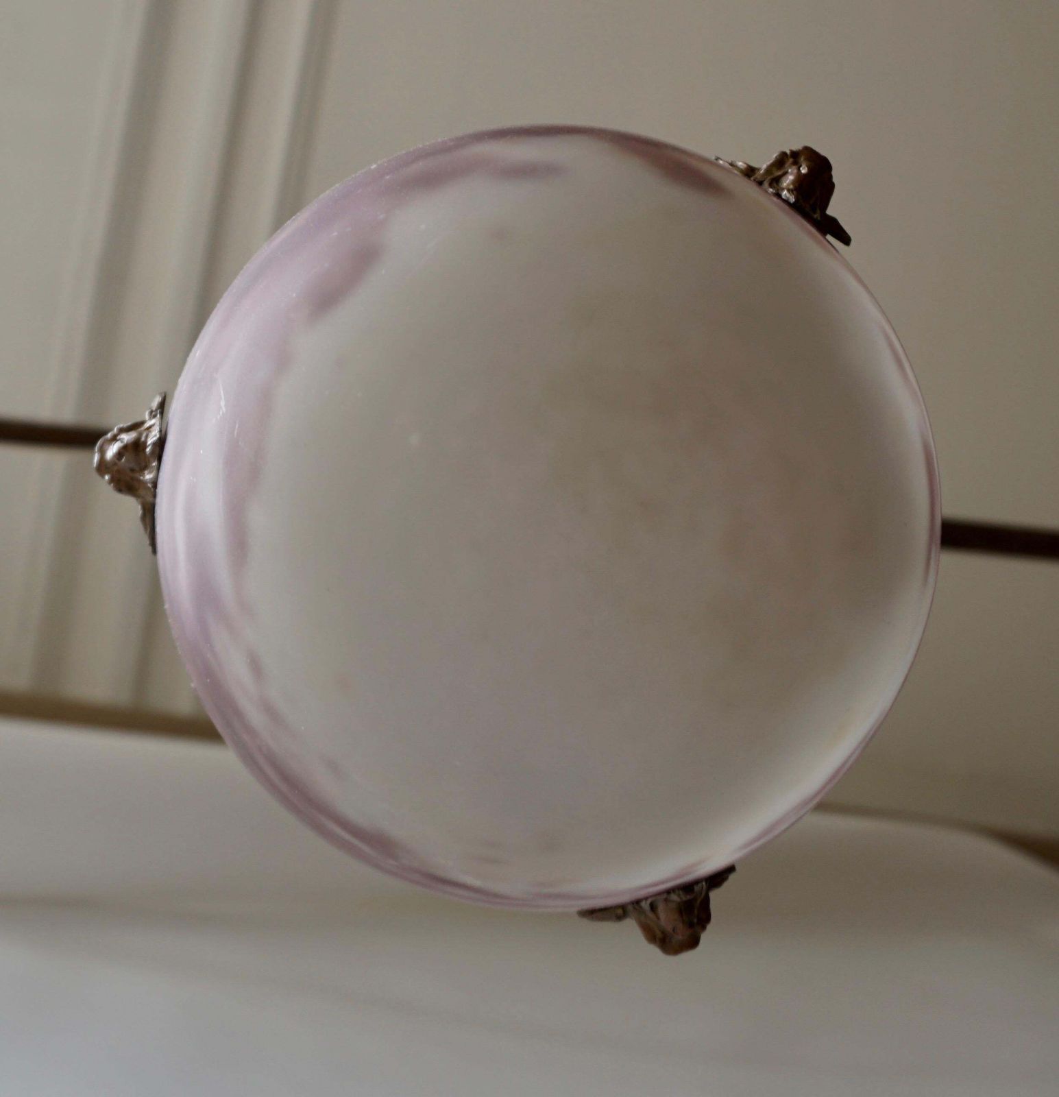 1700.0 Muller Freres Mottled Glass And Bronze Art Deco Pendant Chandelier, France photo
