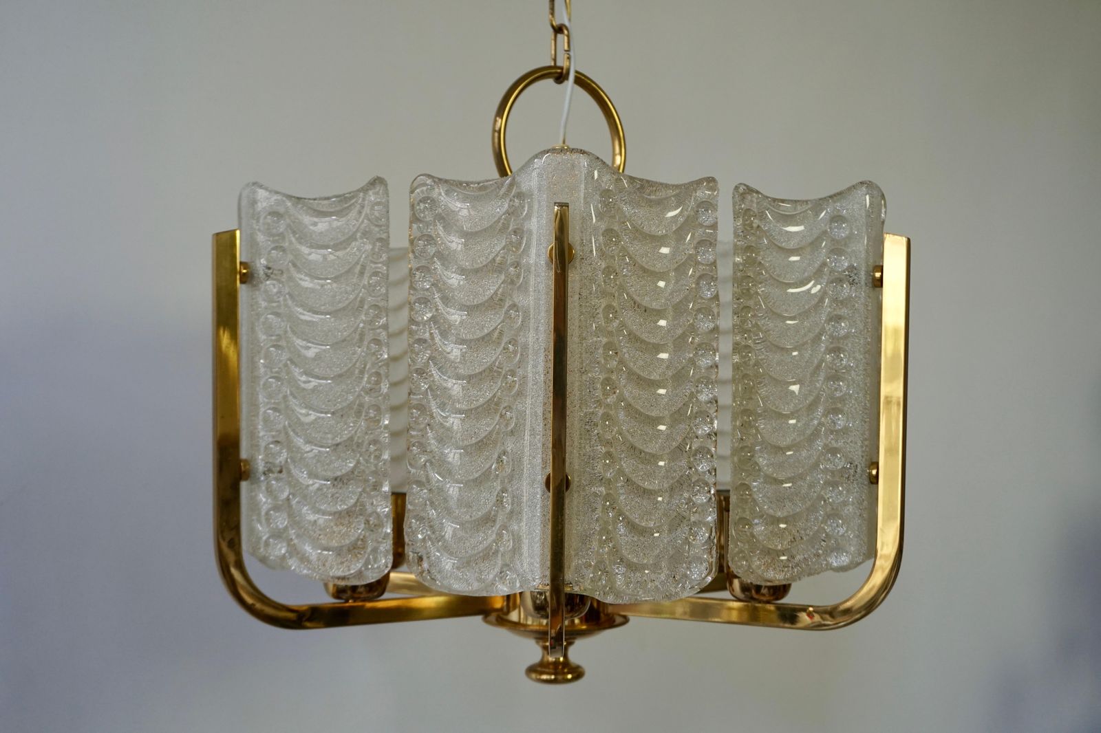 One Italian Golden Brass And Murano Glass Pendant Light photo furniture