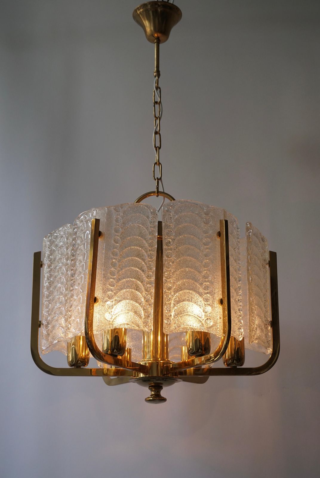Lighting One Italian Golden Brass And Murano Glass Pendant Light photo