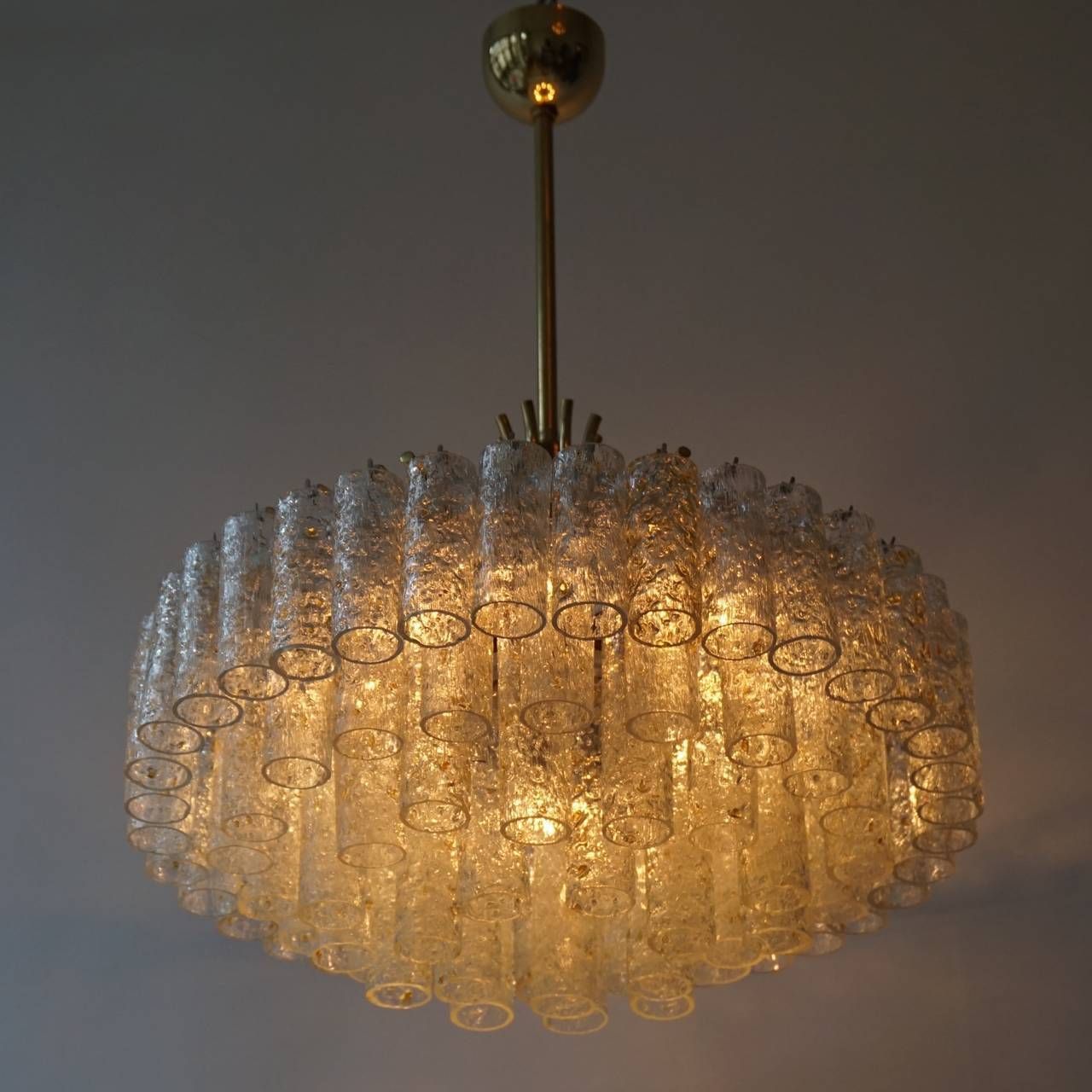 Glass Tube And Brass Chandelier By Doria, Germany photo for sale
