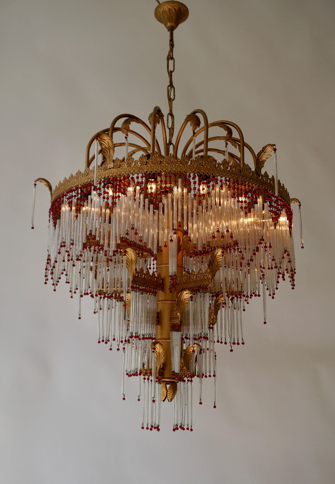 Italian Chandelier In Brass And Glass photo Lighting