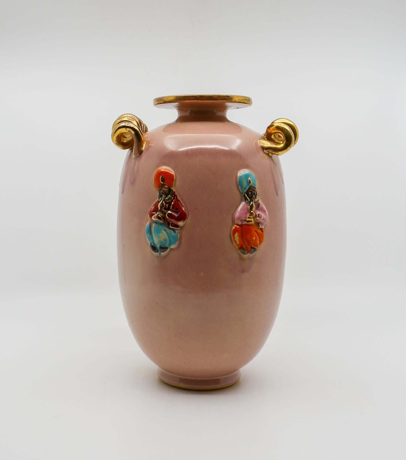Art Deco Vase, Peach And Gold With Oriental Figures, 1940s photo furniture