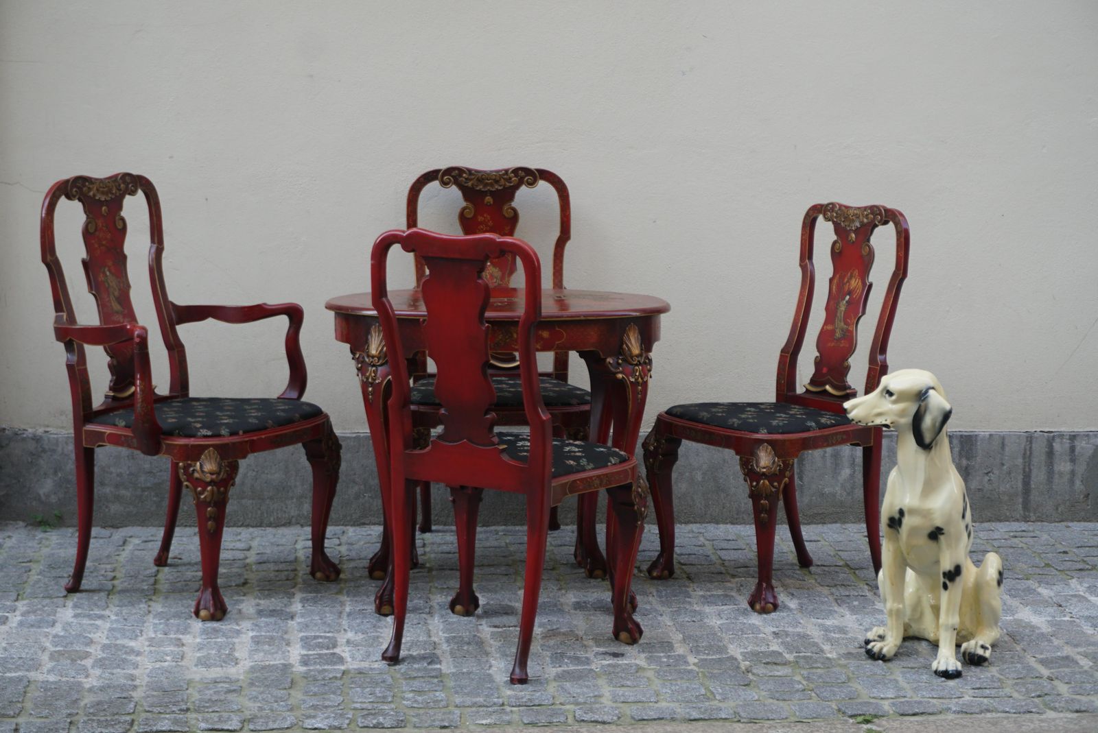 Red Lacquered English Chippendale Living Room Set In Japanese Style photo Furniture