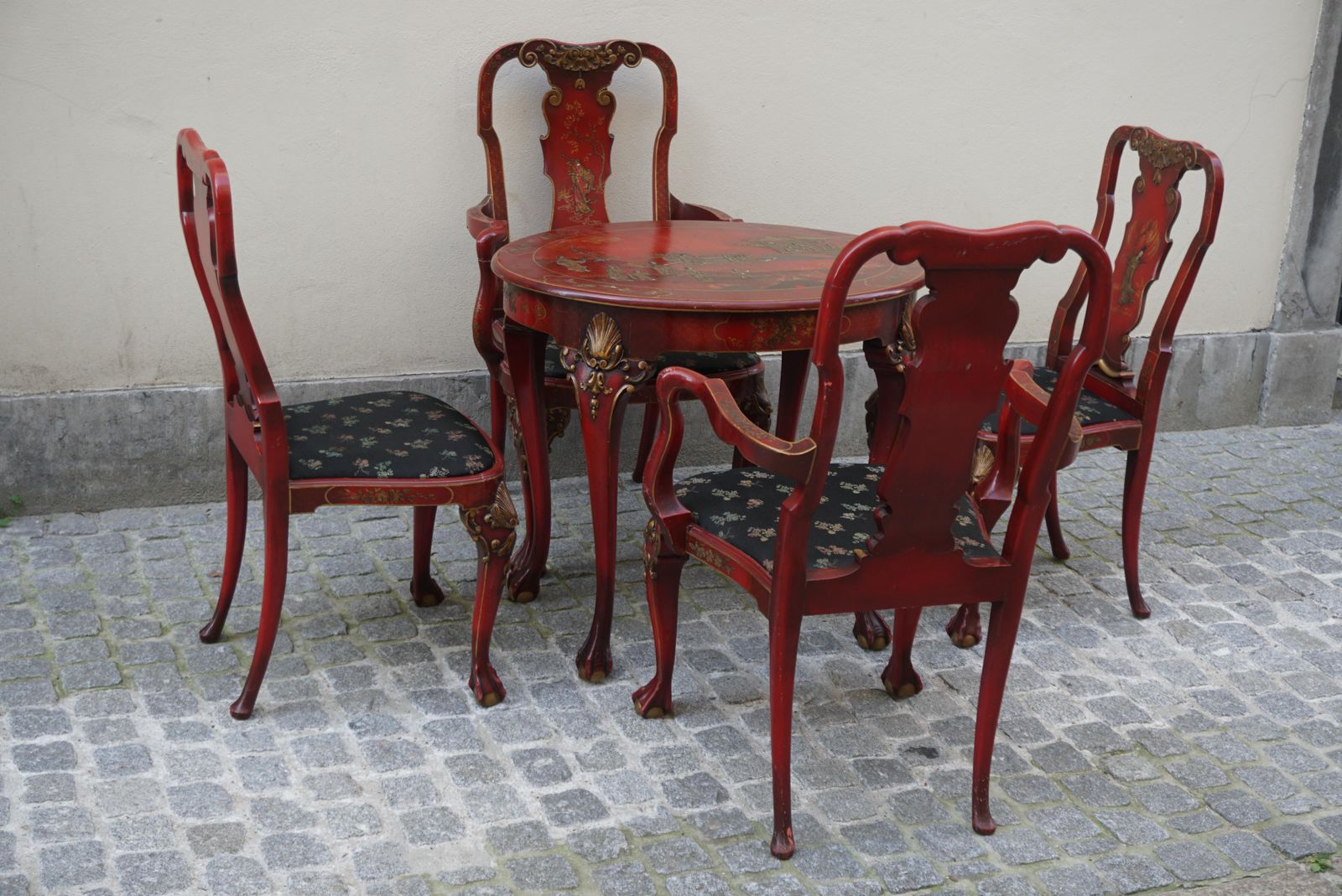 Red Lacquered English Chippendale Living Room Set In Japanese Style photo vintage