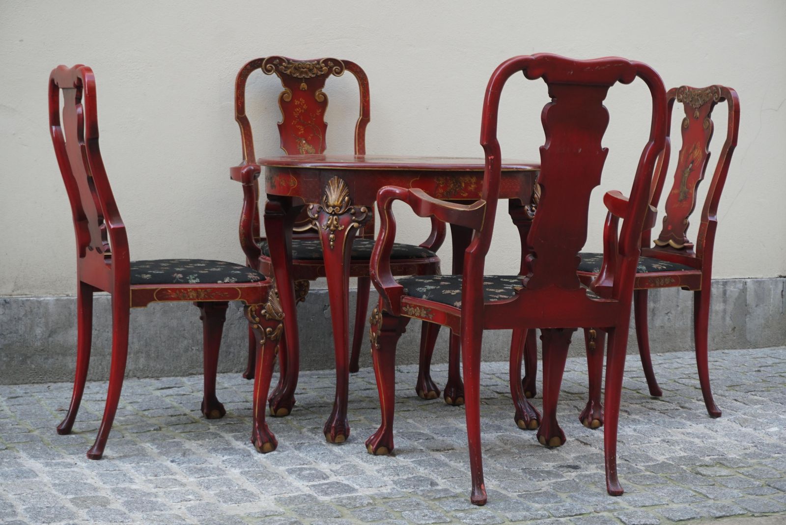 Furniture Red Lacquered English Chippendale Living Room Set In Japanese Style photo
