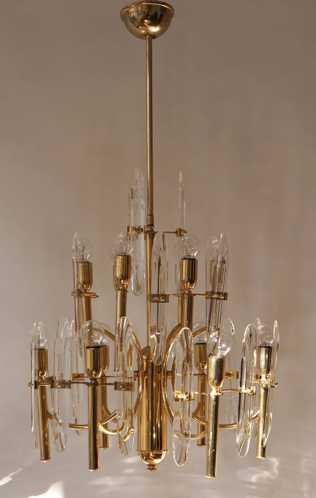 Mid Century Modernist Crystal Glass And Brass Sciolari Chandelier photo buy