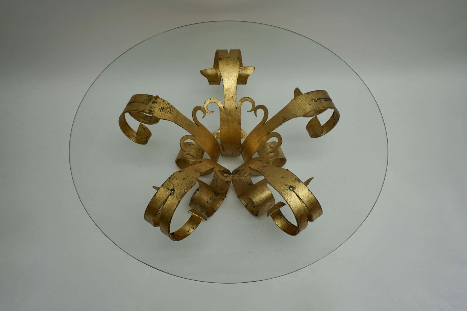 Italian Coffee Table In Glass And Gilded Metal photo for sale