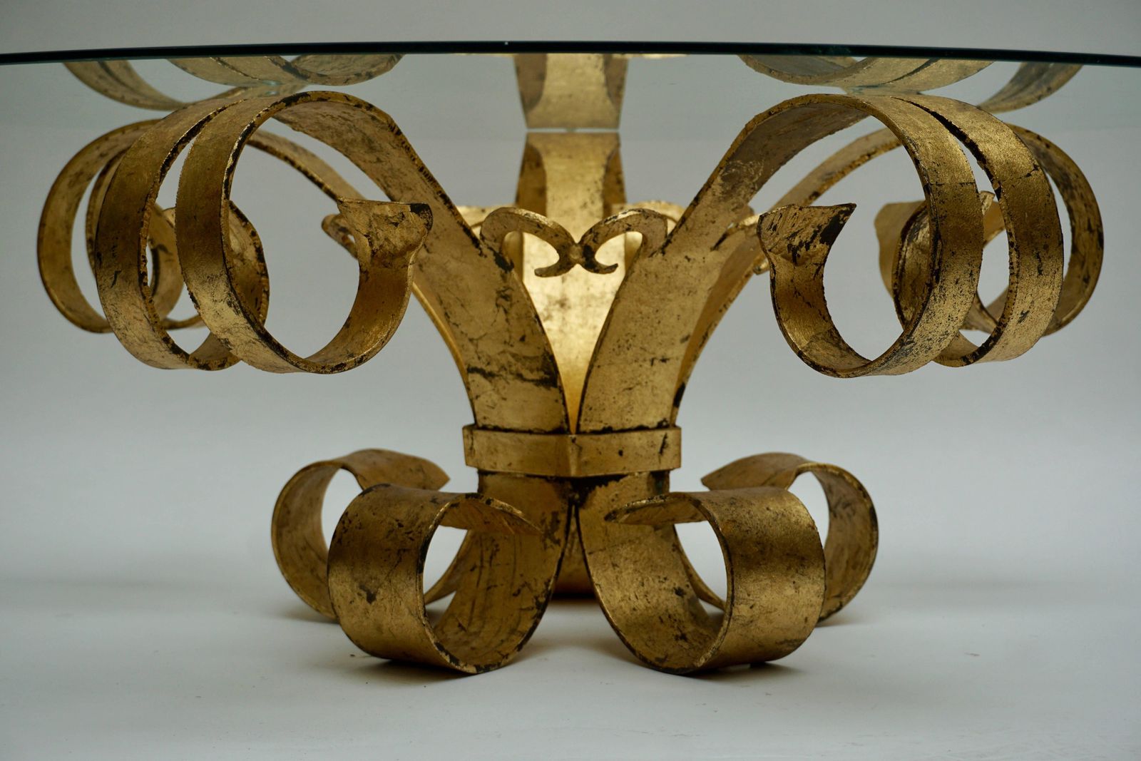 Italian Coffee Table In Glass And Gilded Metal photo vintage