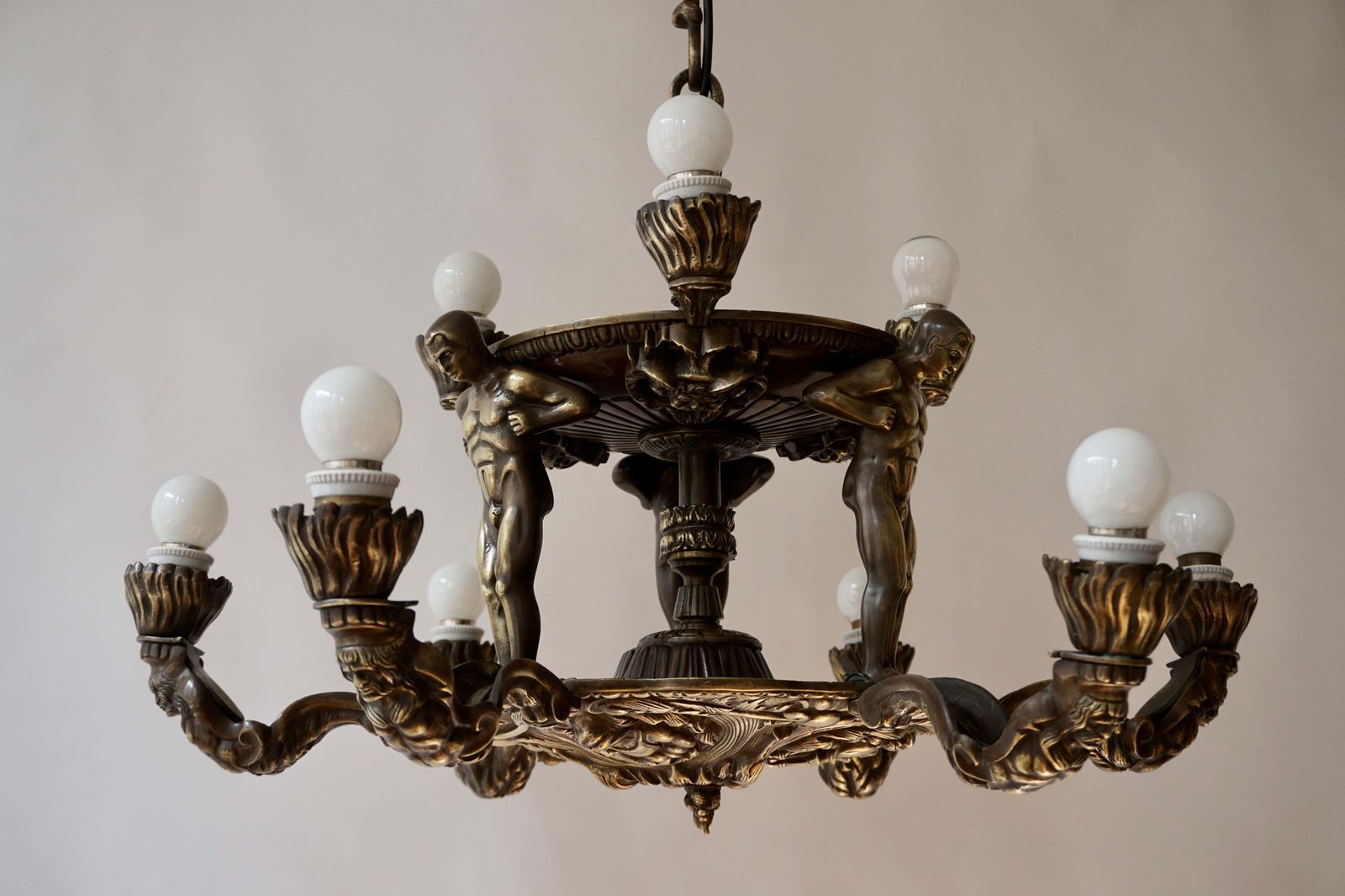 10623.0 French Bronze Art Deco Hollywood Regency Chandelier Showing Male Nude Figures photo