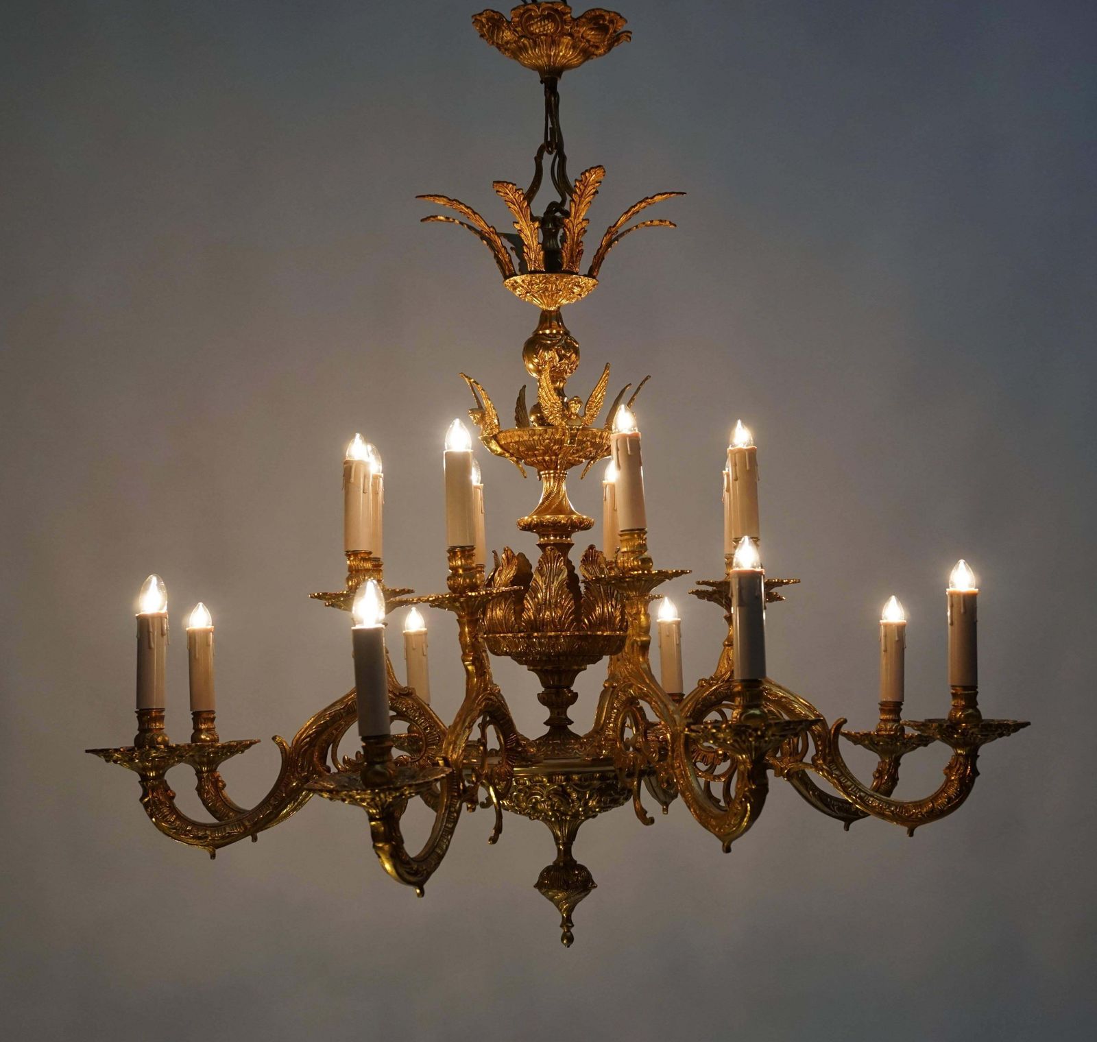 Large Gold Plated Sixteen Light Chandelier photo for sale