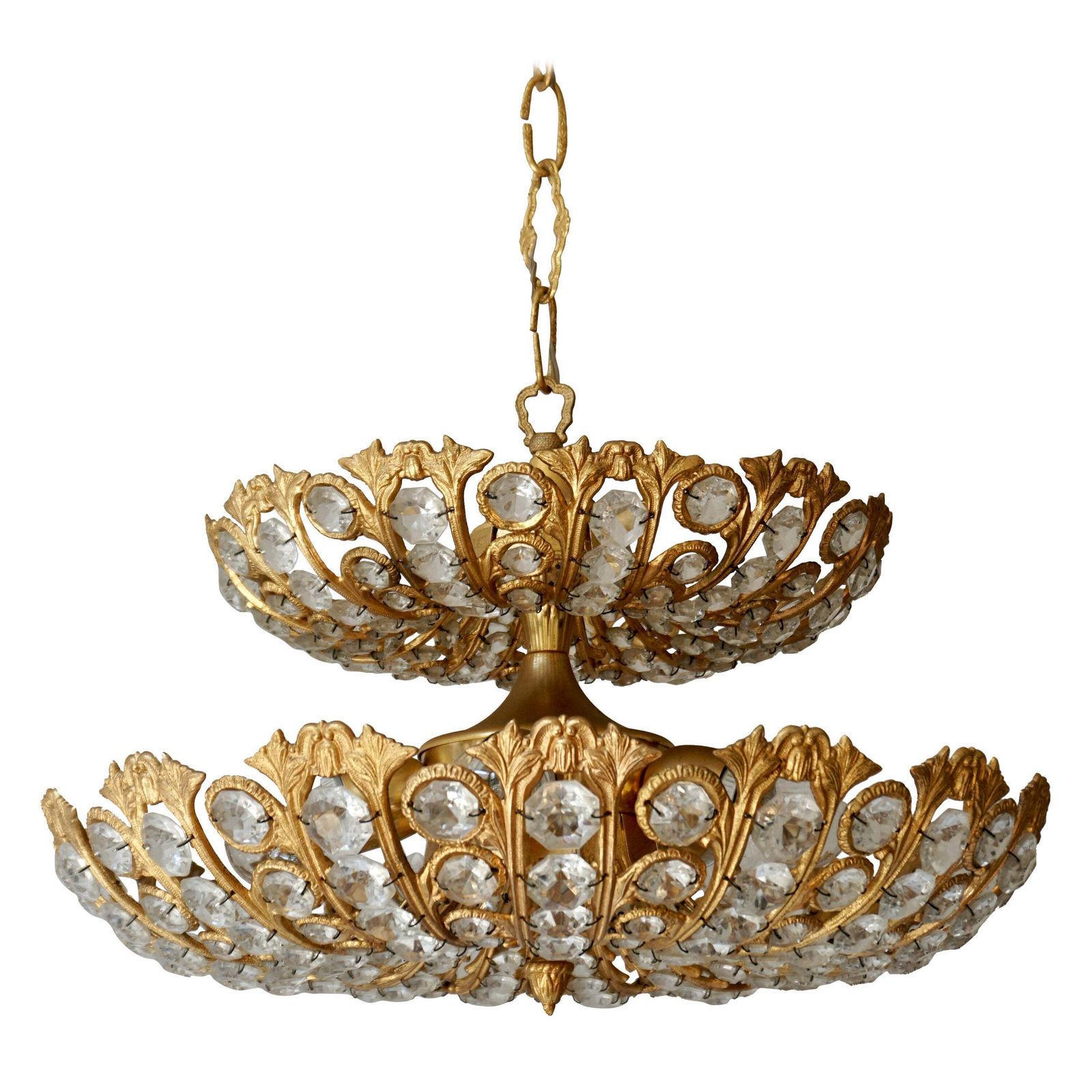 Spanish Brass And Crystal Chandelier By Ernest Palm For Palwa, 1970s