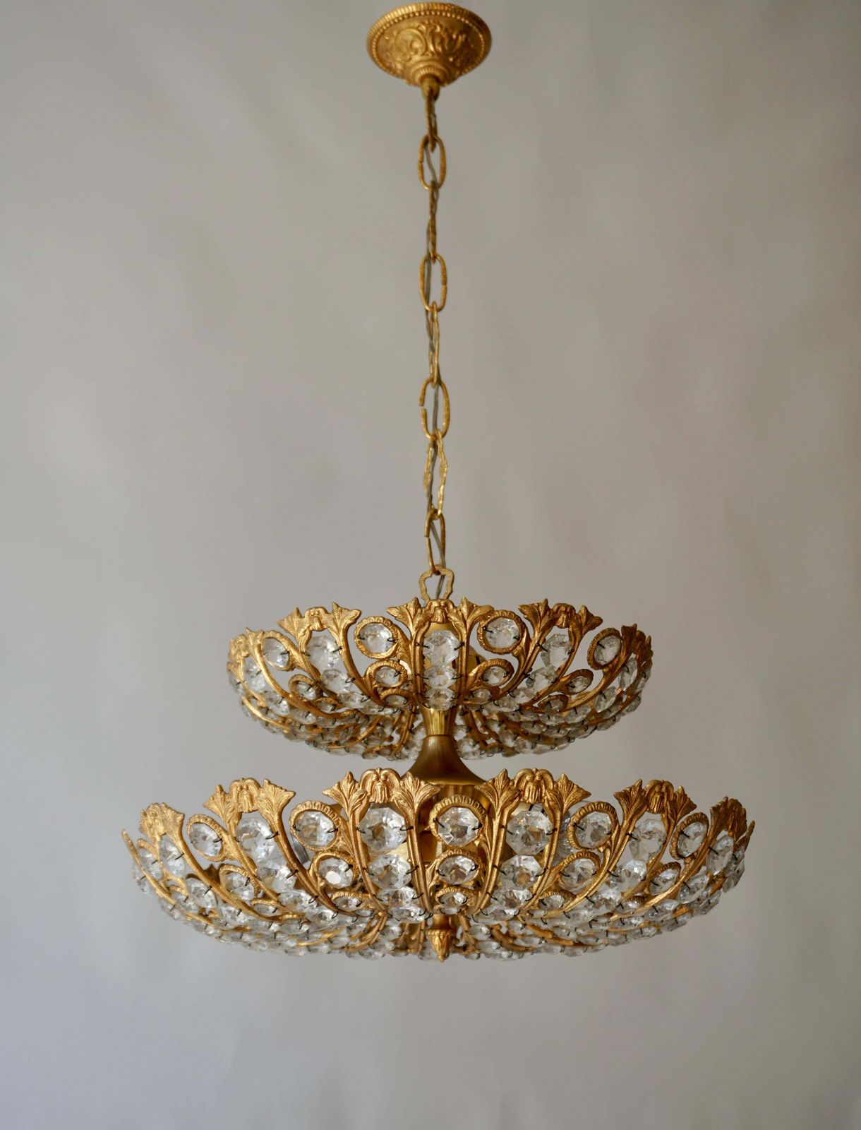 Spanish Brass And Crystal Chandelier By Ernest Palm For Palwa, 1970s photo 2210.0