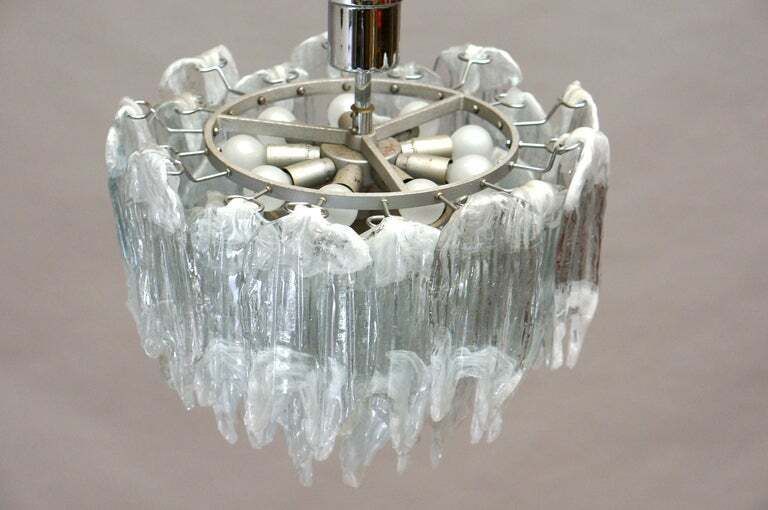 Murano Chandelier Ice Glass And Nickel, 1970 photo for sale