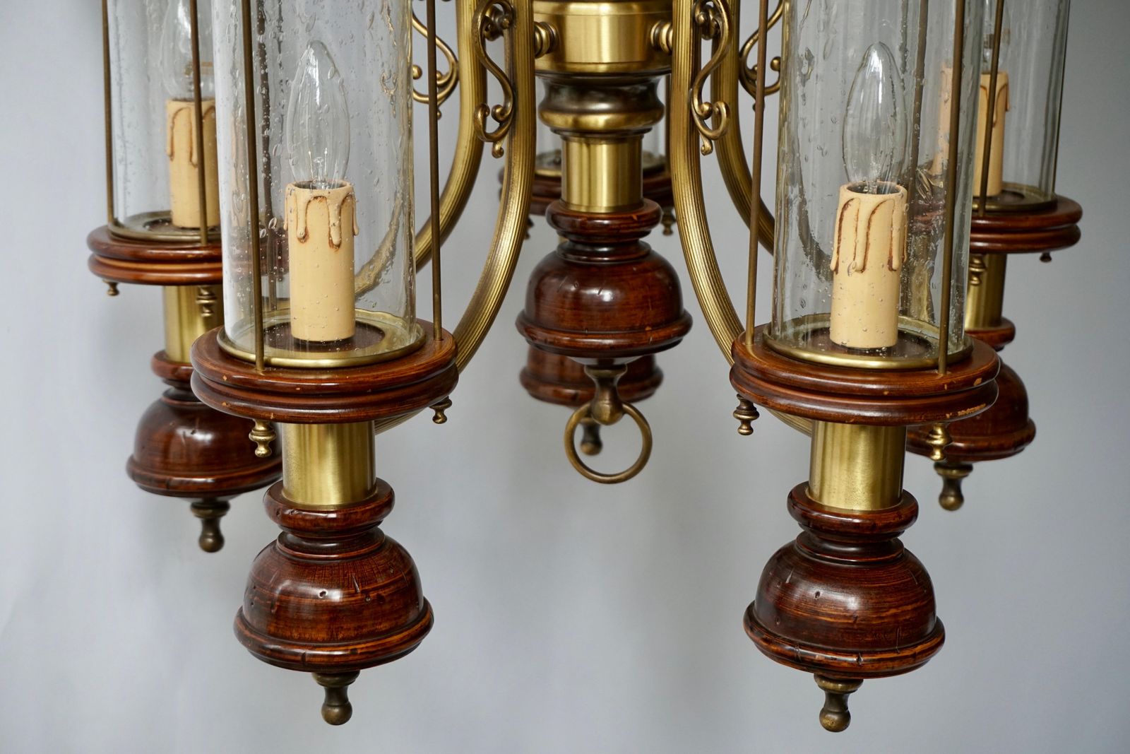 2507.0 Chandelier Is Glass, Brass And Wood photo