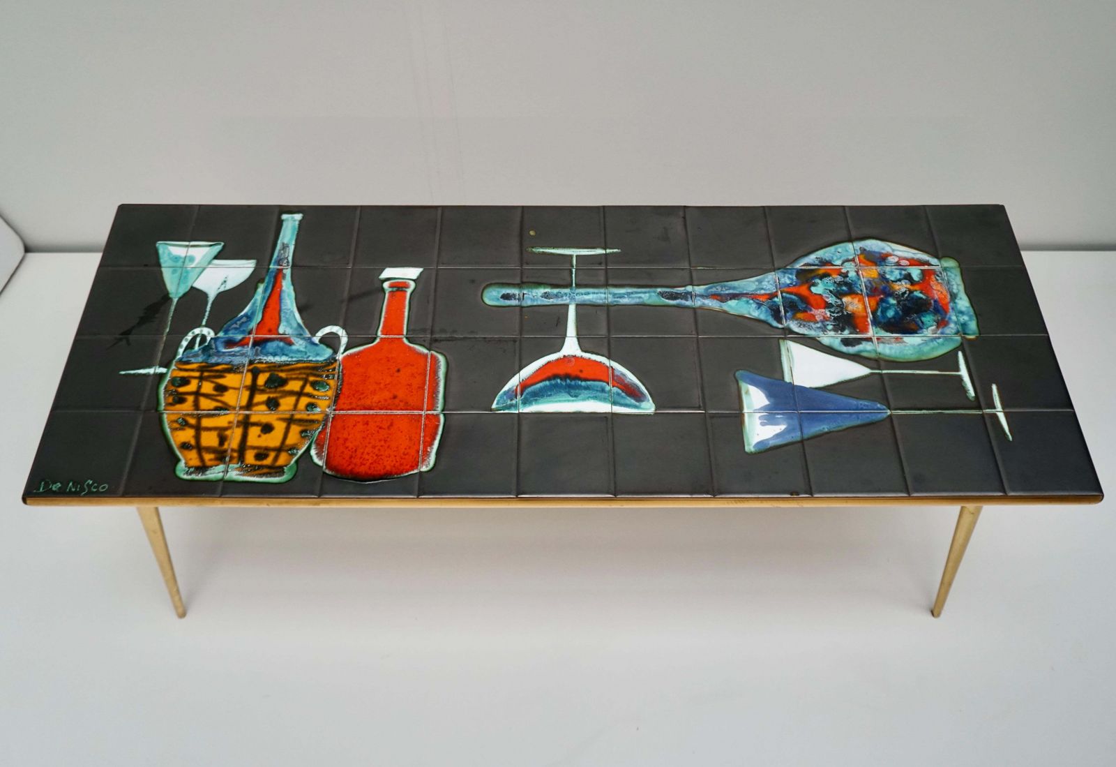 A Fine French 1950's Brass Base And Ceramic Top Coffee Table By Denisco photo furniture