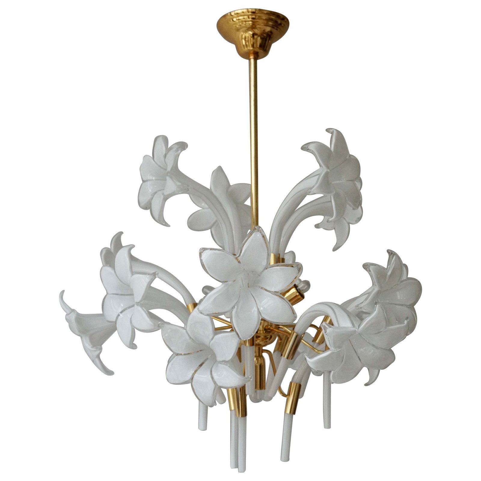 Mid Century Modern Chandelier Designed By Franco Luce With Murano Glass Flowers