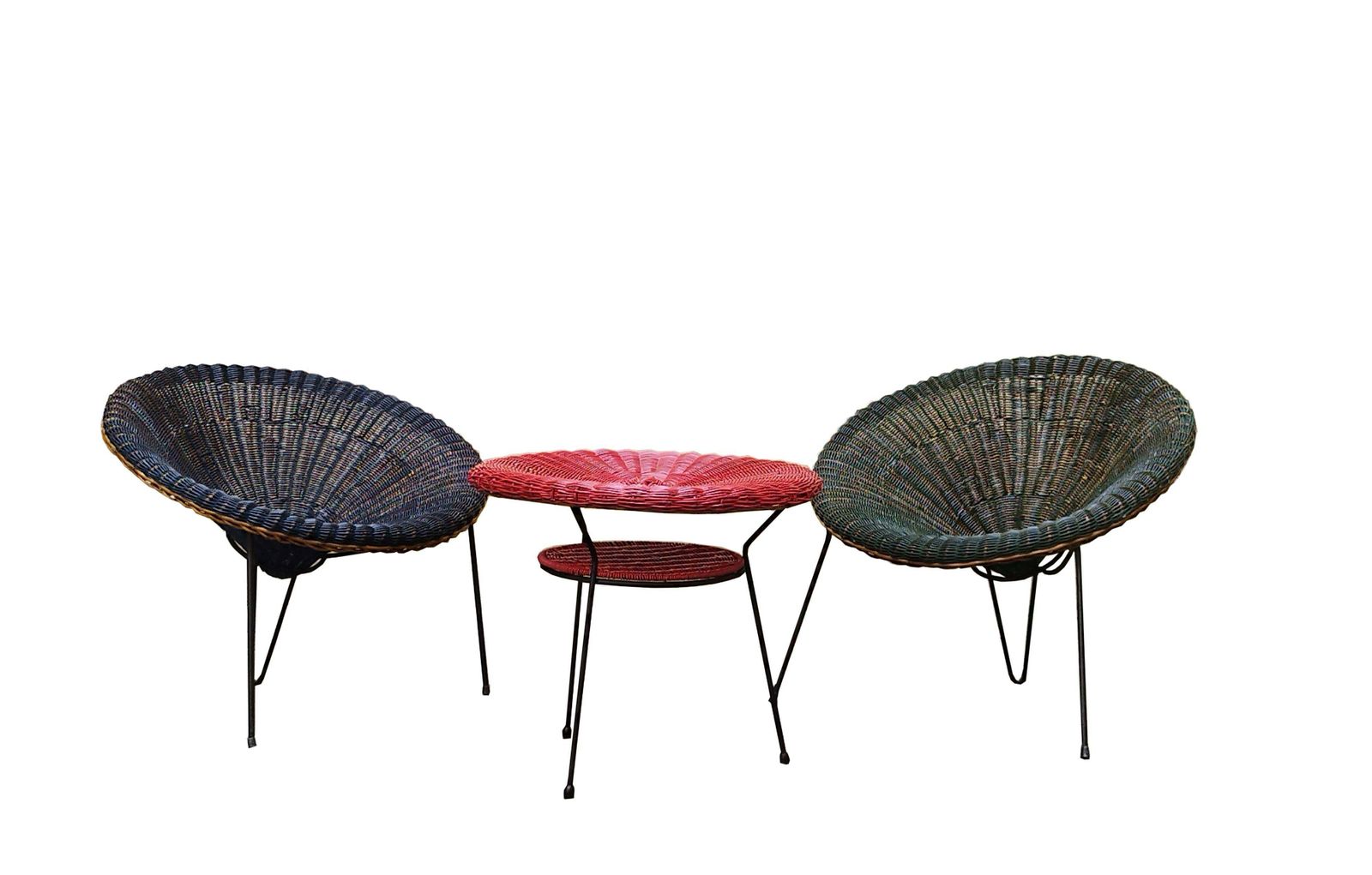 Roberto Mango Set Two Armchairs And Coffee Table In Rattan, Italy 1960s photo furniture