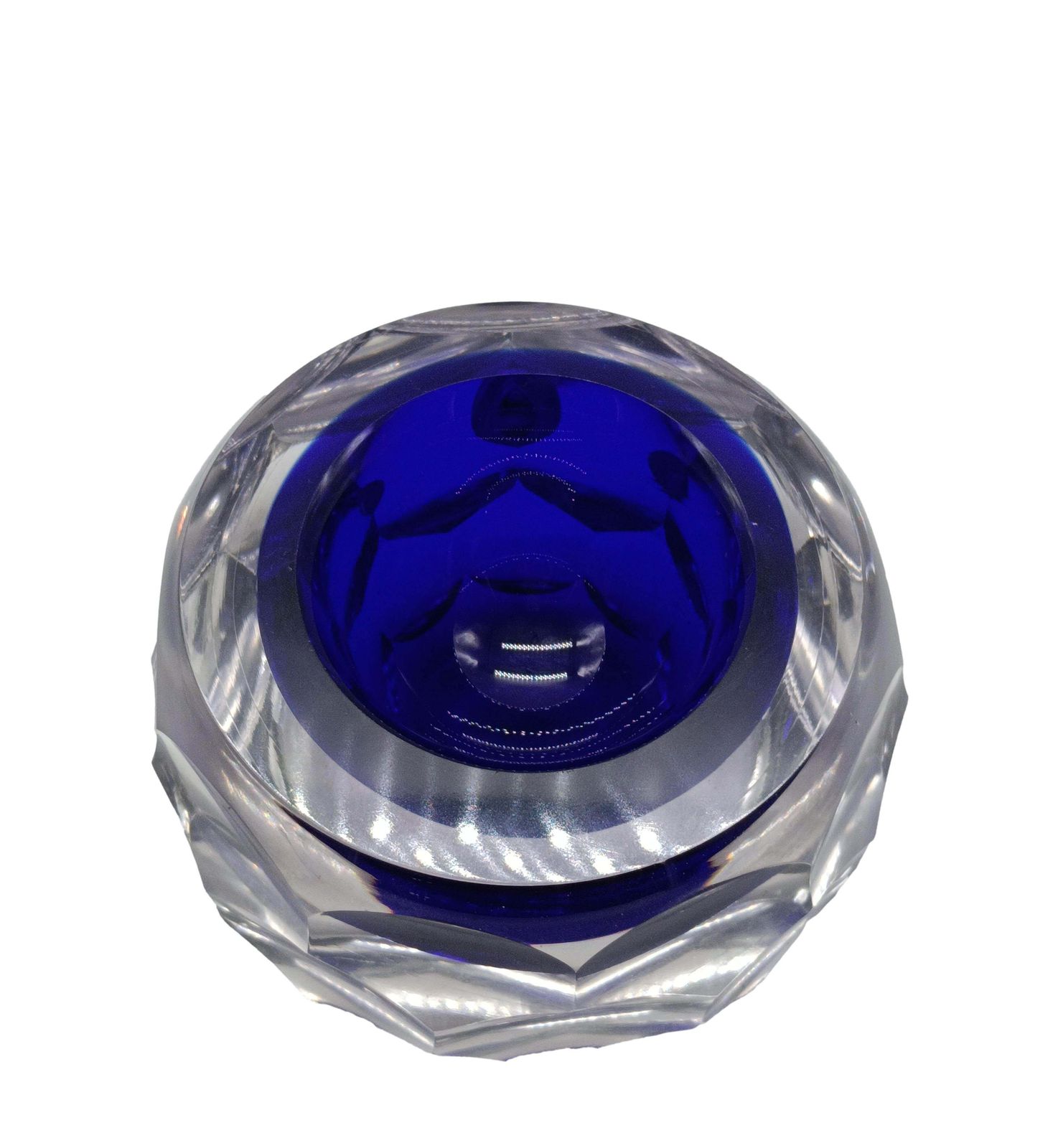 Alessandro Mandruzzato Blue Faceted Murano Glass Bowl, Italy 1970s photo furniture