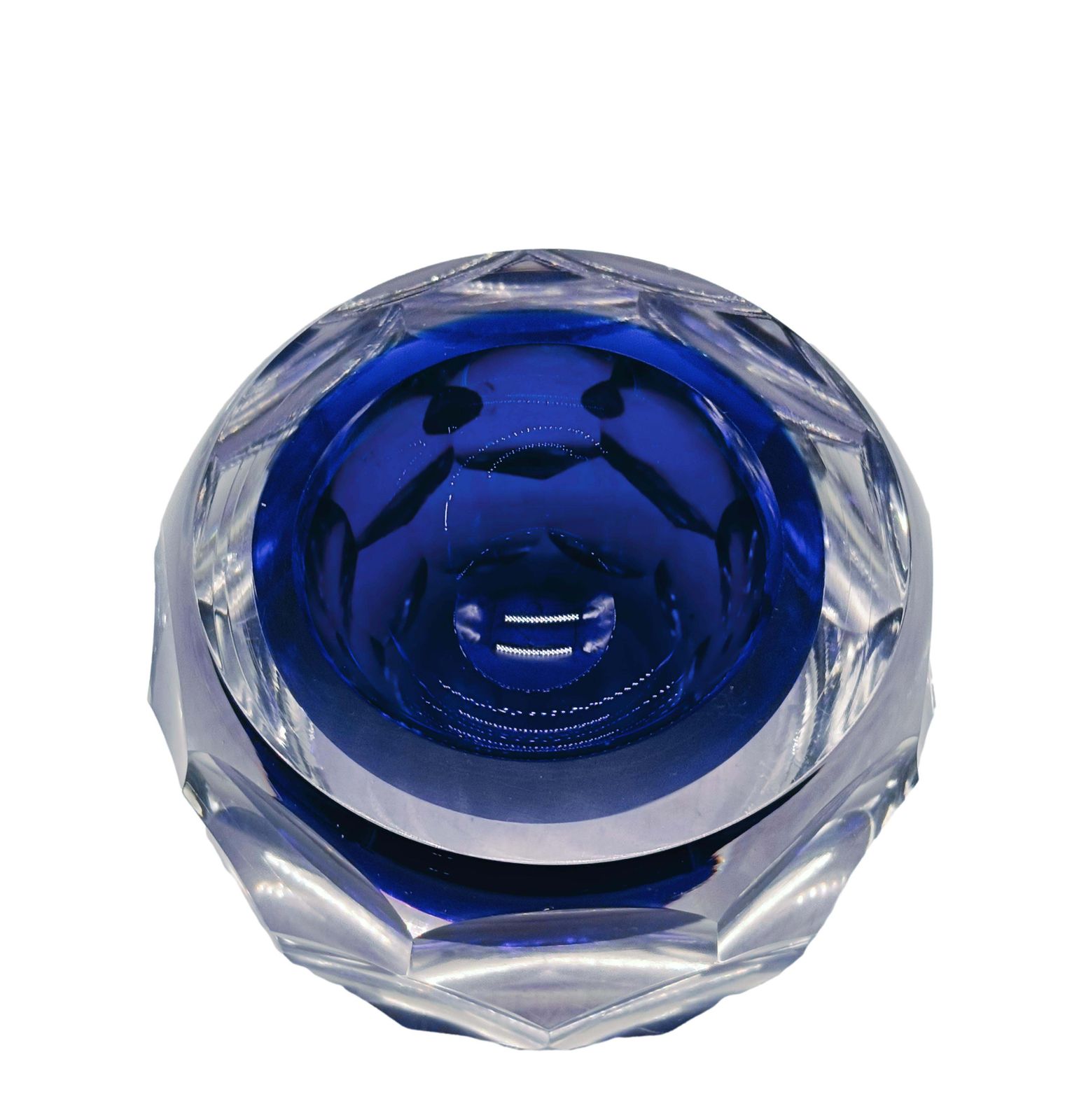 Alessandro Mandruzzato Blue Faceted Murano Glass Bowl, Italy 1970s photo 680.0