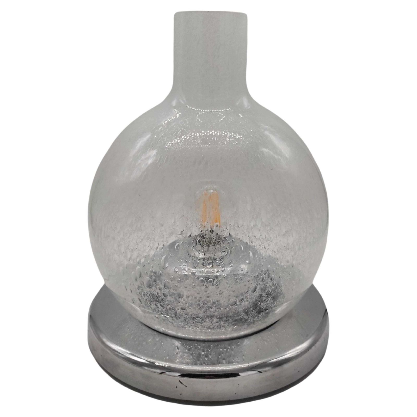 Mazzega Attrib. Chrome And Pulegoso Glass Table Lamp, Italy 1970s