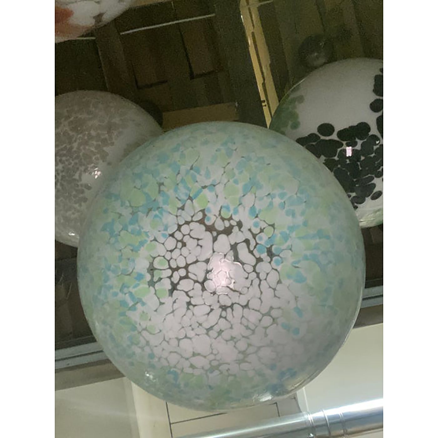 Contemporary Light Green Light Blue And White Swirling Sphere Pendant In Murano Style Glass Italian photo vinterior