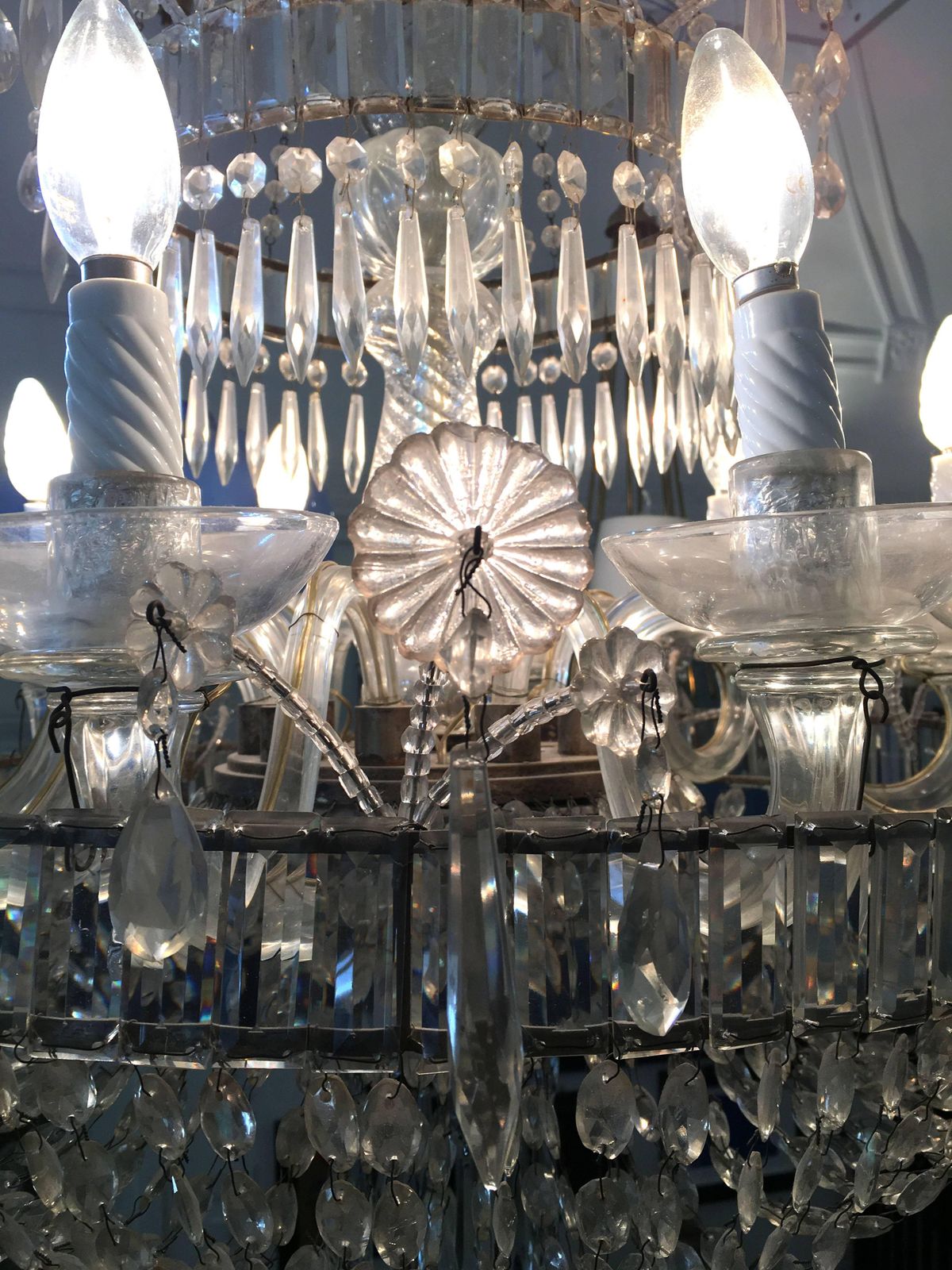 Antique Twelve Light Crystal Cristal Neapolitan Chandelier, 19th Century photo for sale