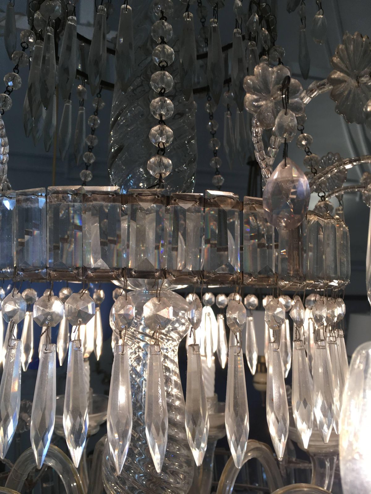 Antique Twelve Light Crystal Cristal Neapolitan Chandelier, 19th Century photo Lighting