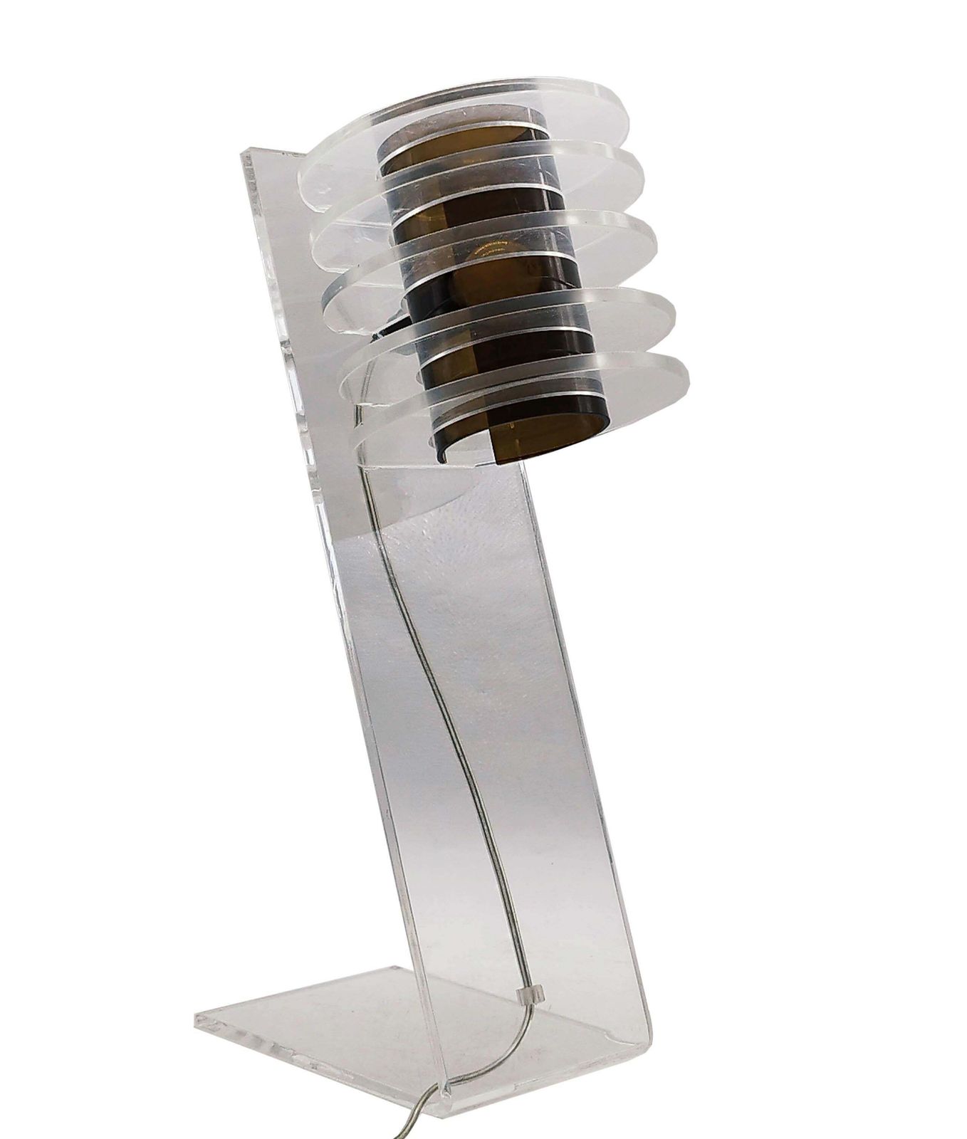 Sculptural Space Age  Clear And Smoke Lucite Table Lamp, Italy 1970s photo furniture