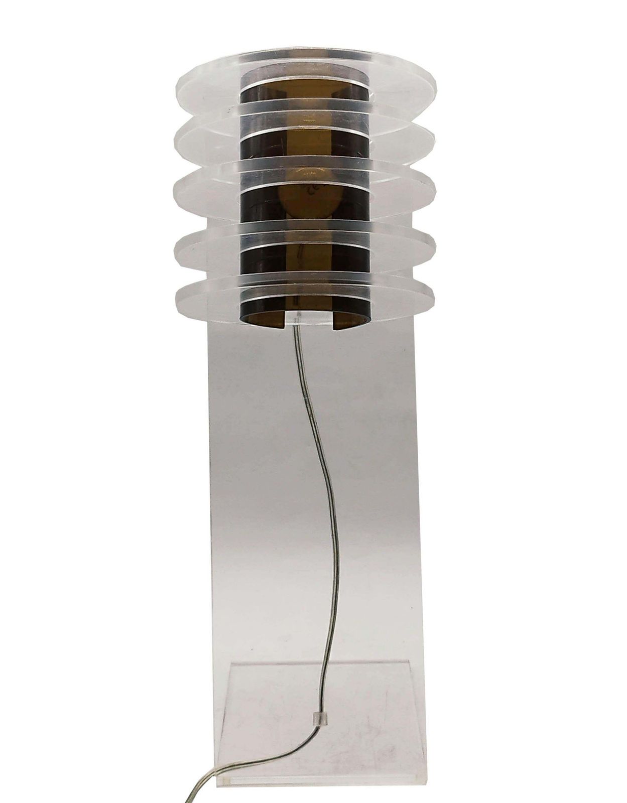 Sculptural Space Age  Clear And Smoke Lucite Table Lamp, Italy 1970s photo Lighting