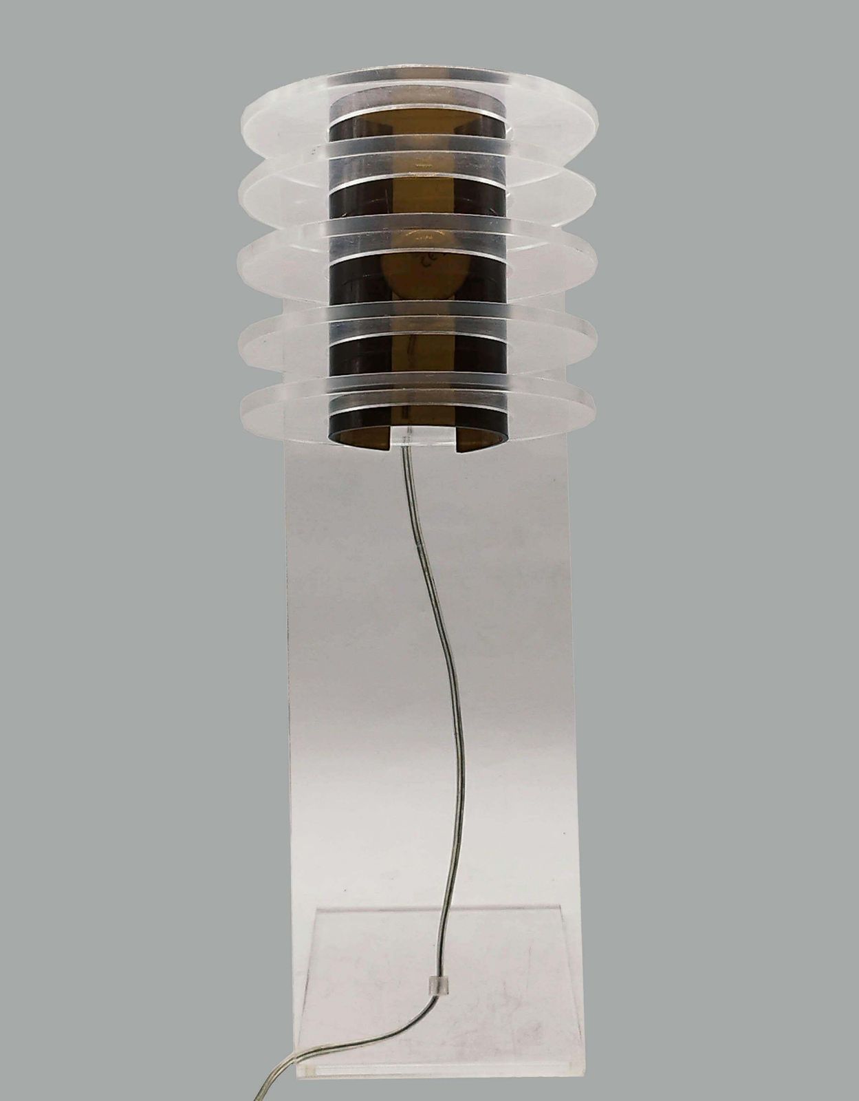 Sculptural Space Age  Clear And Smoke Lucite Table Lamp, Italy 1970s photo 595.0