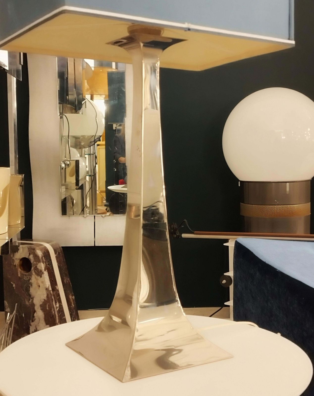Tonello & Grillo For High Society Attrib. Chrome Table Lamp Italy 1970s photo for sale