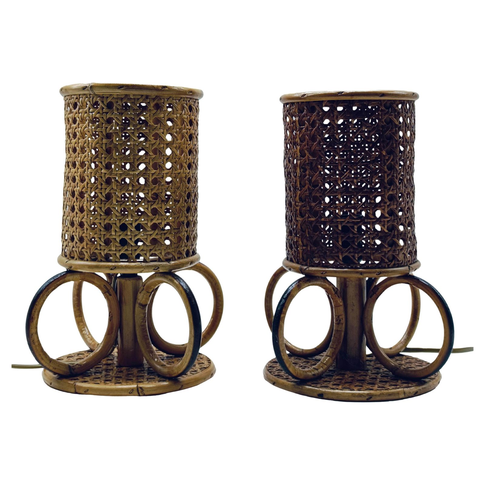 Pair Of Bamboo And Rattan Table Lamps, Italy 1960s