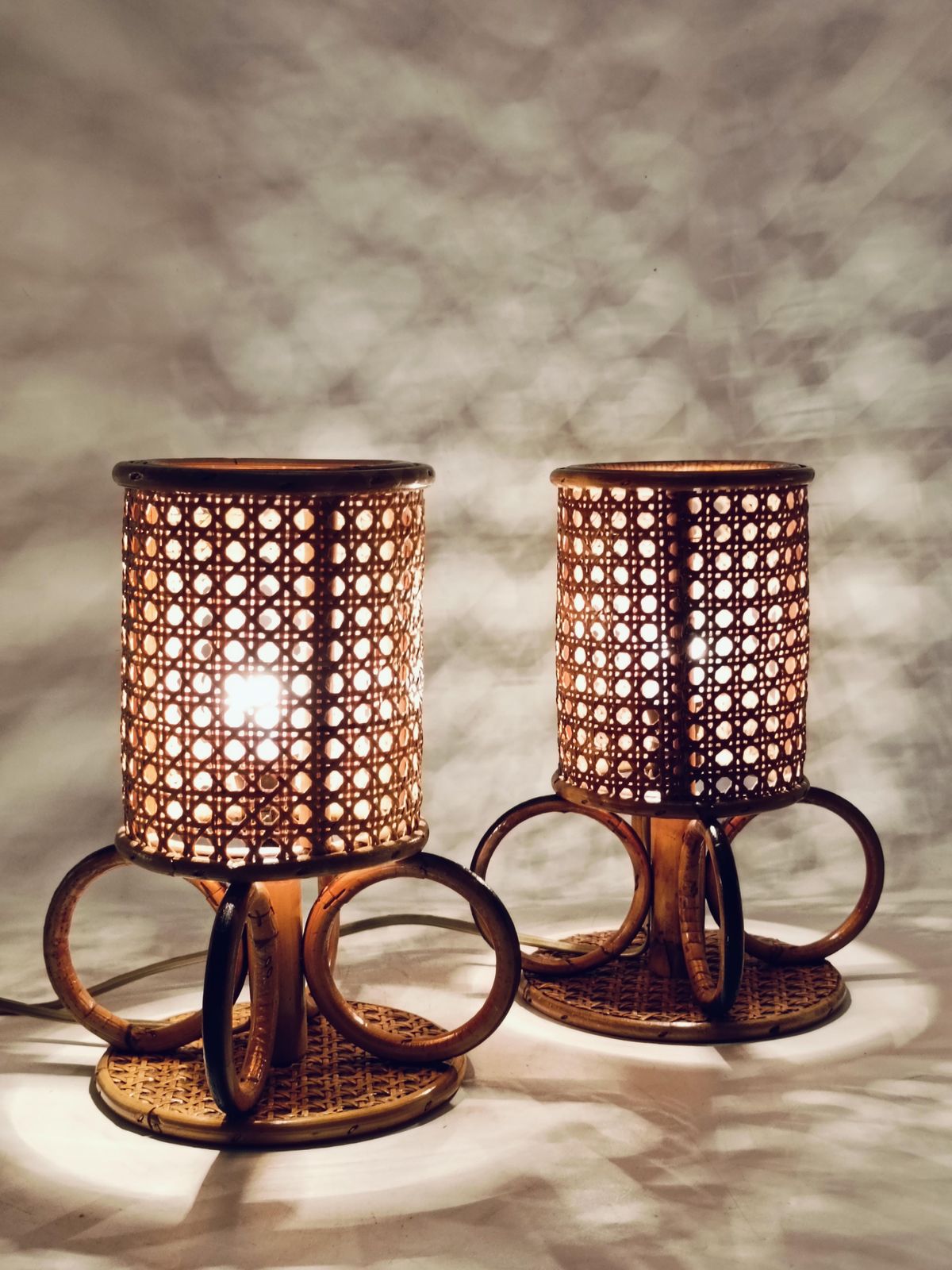 Pair Of Bamboo And Rattan Table Lamps, Italy 1960s photo Lighting
