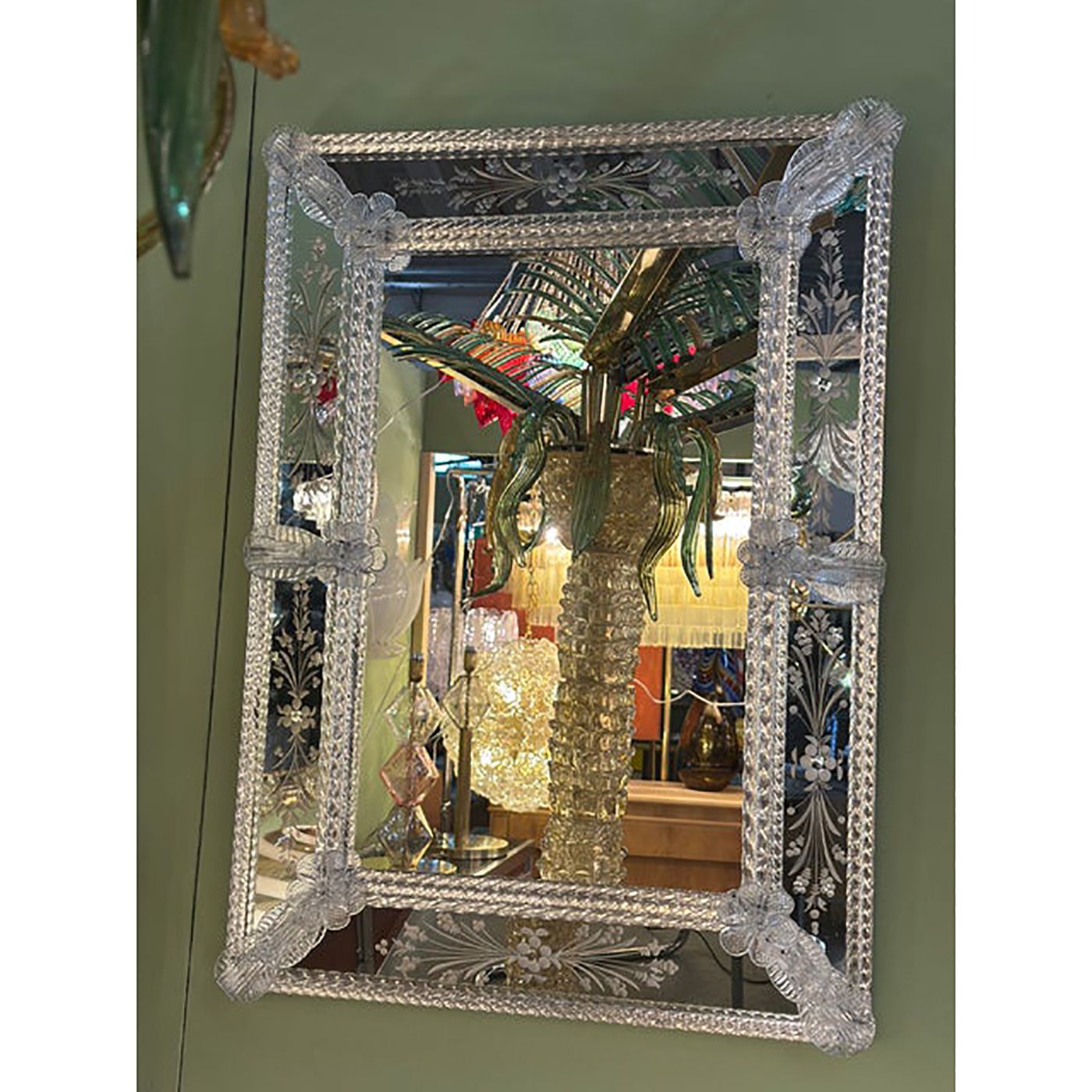 Venetian Transparent Hand Carved Murano Glass Style Wall Mirror photo 4600.0