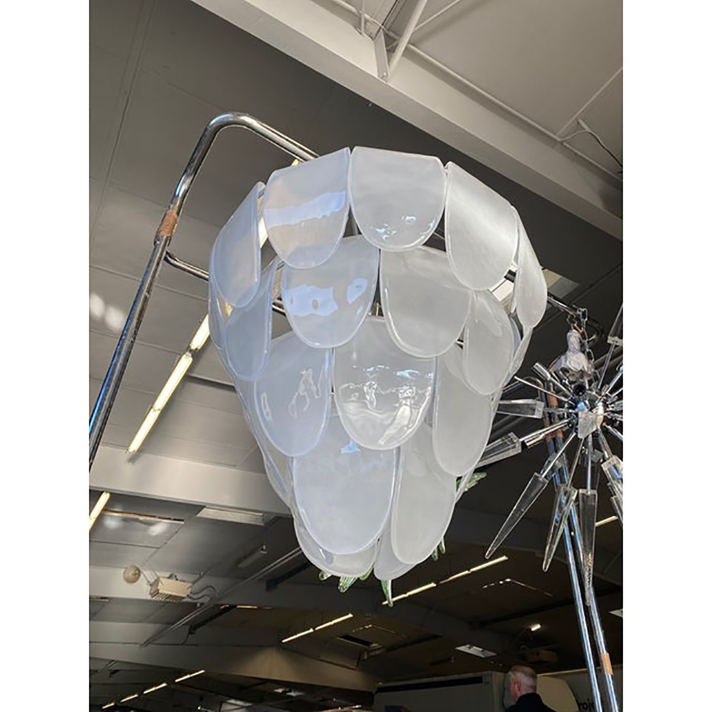 Murano Style Glass Kromo With Frosted Leaves Chandelier photo furniture