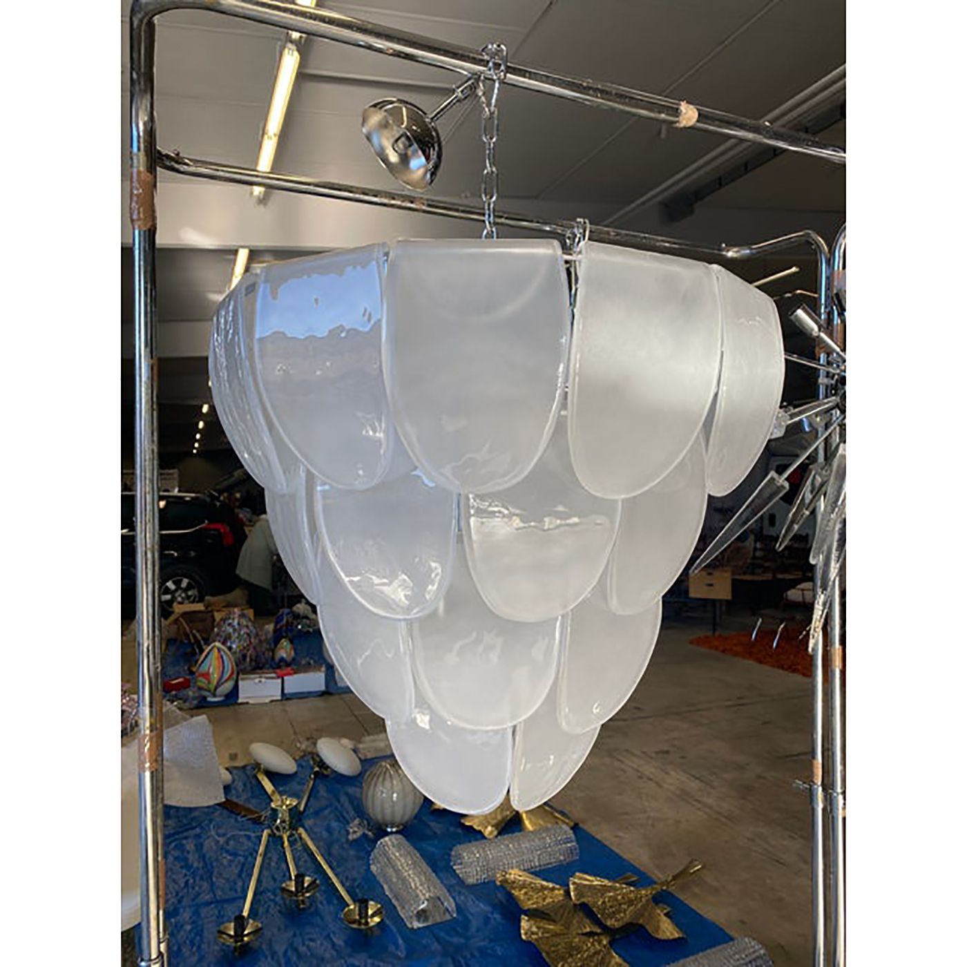 Murano Style Glass Kromo With Frosted Leaves Chandelier photo Lighting