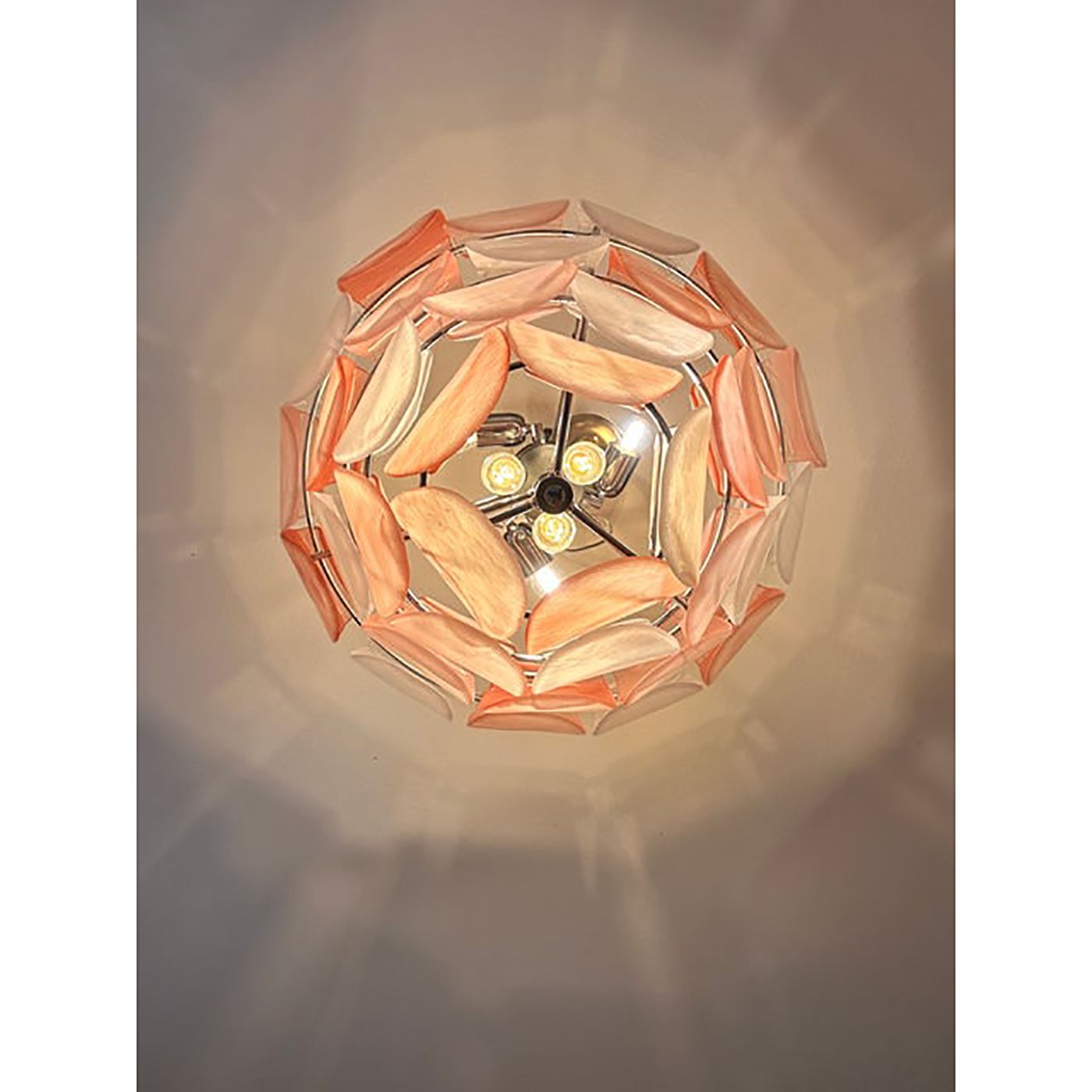 Contemporary Modern Sanded Pink "Petals" Murano Style Glass Chandelier photo vinterior