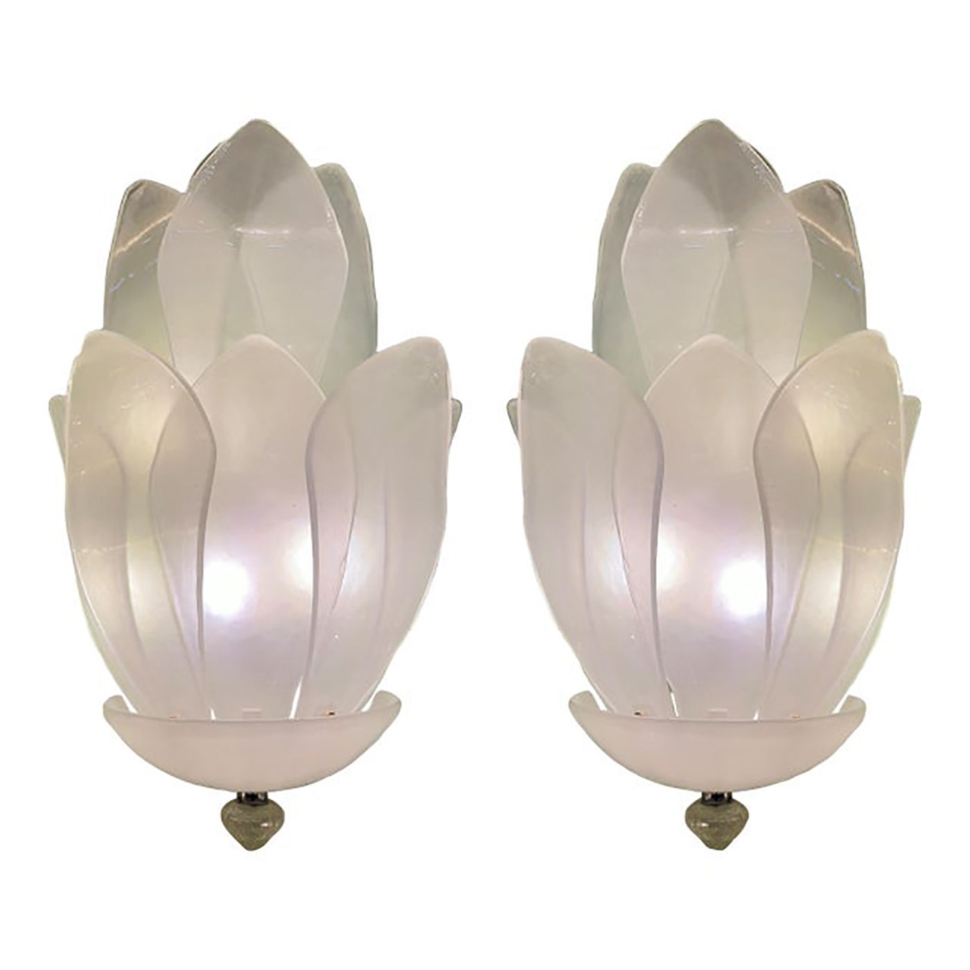 Set Of Two Contemporary Venetian Sanded Murano Style Glass Floreal Wall Sconces By Simoeng