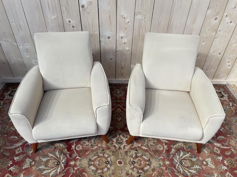 Paire De Fauteuils Contemporains En Suédine Beige photo 530.0