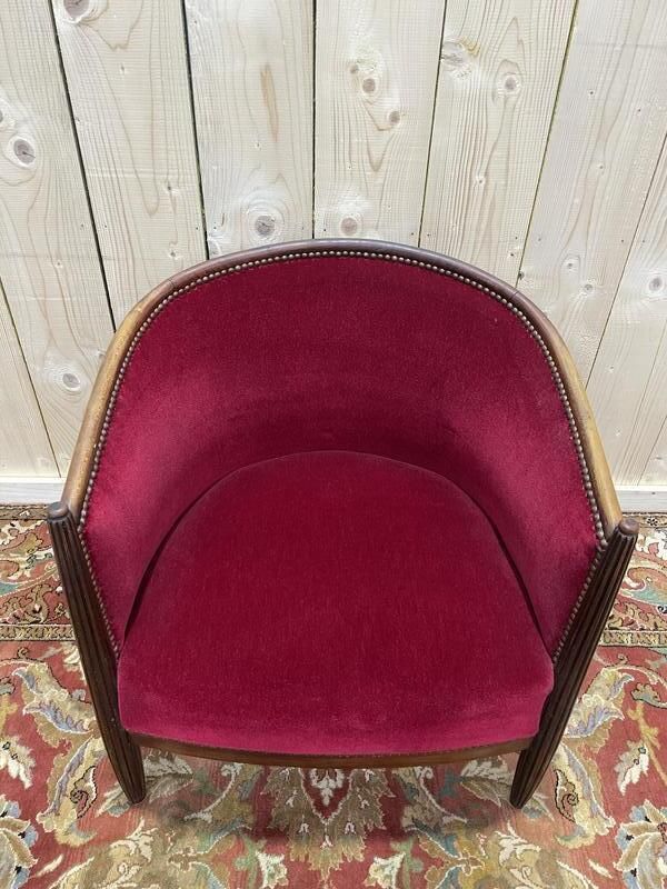 Fauteuil   Bergère époque Art Déco En Velours Rouge photo 580.0