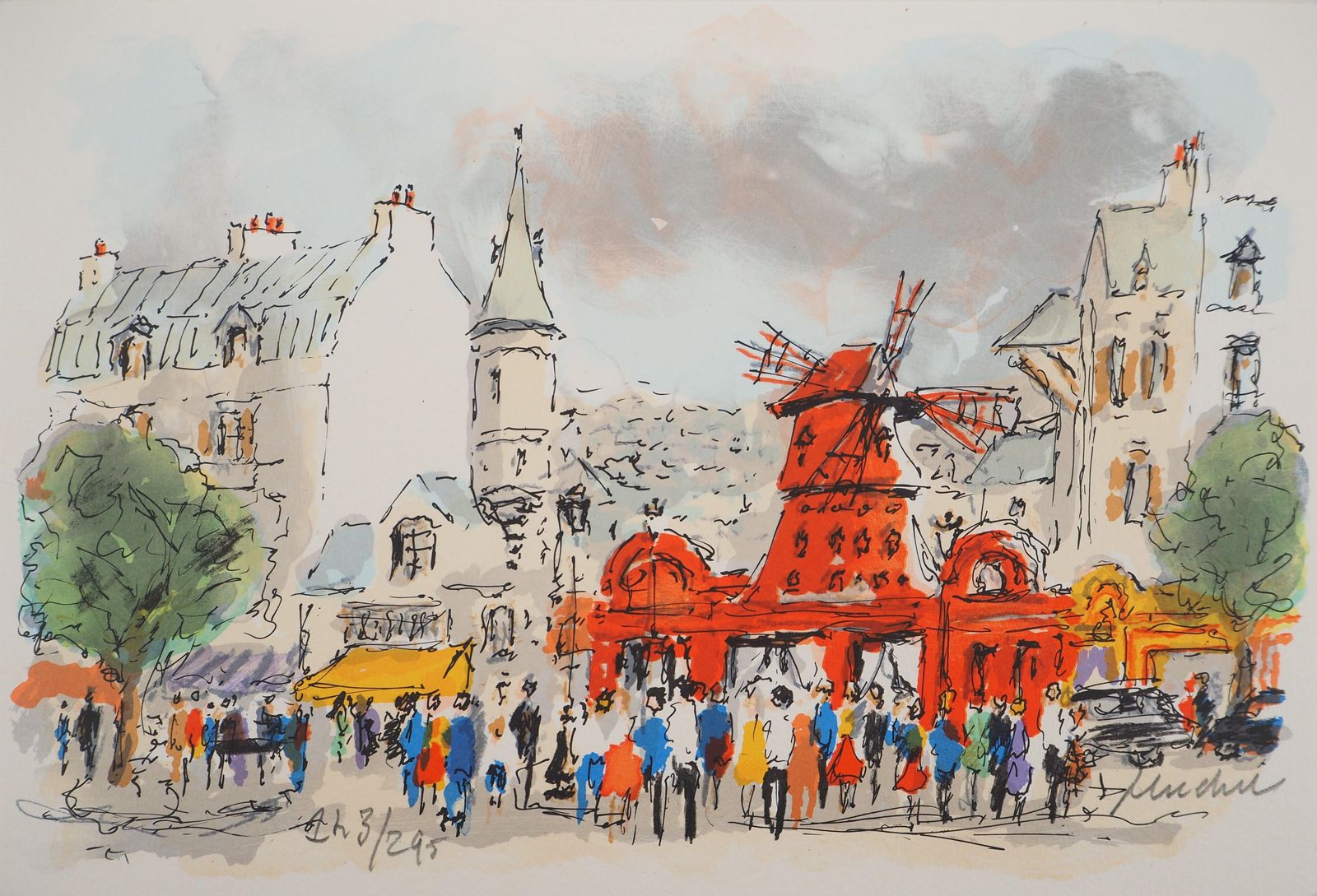 Urbain Huchetmontmartre : Le Moulin Rouge   Original Lithograph, Handsigned And Numbered1970