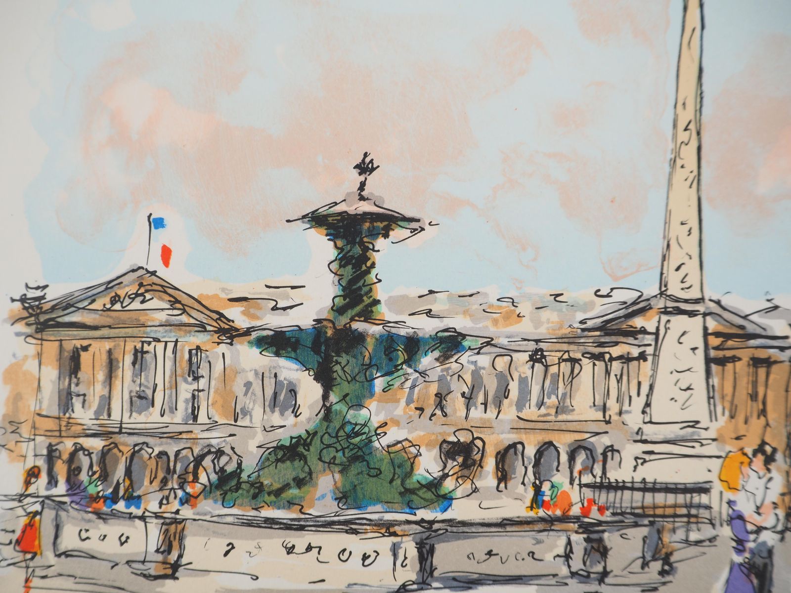 Urbain Huchetparis : Concorde Square And American Embassy   Original Lithograph Handsigned 1970 photo Art